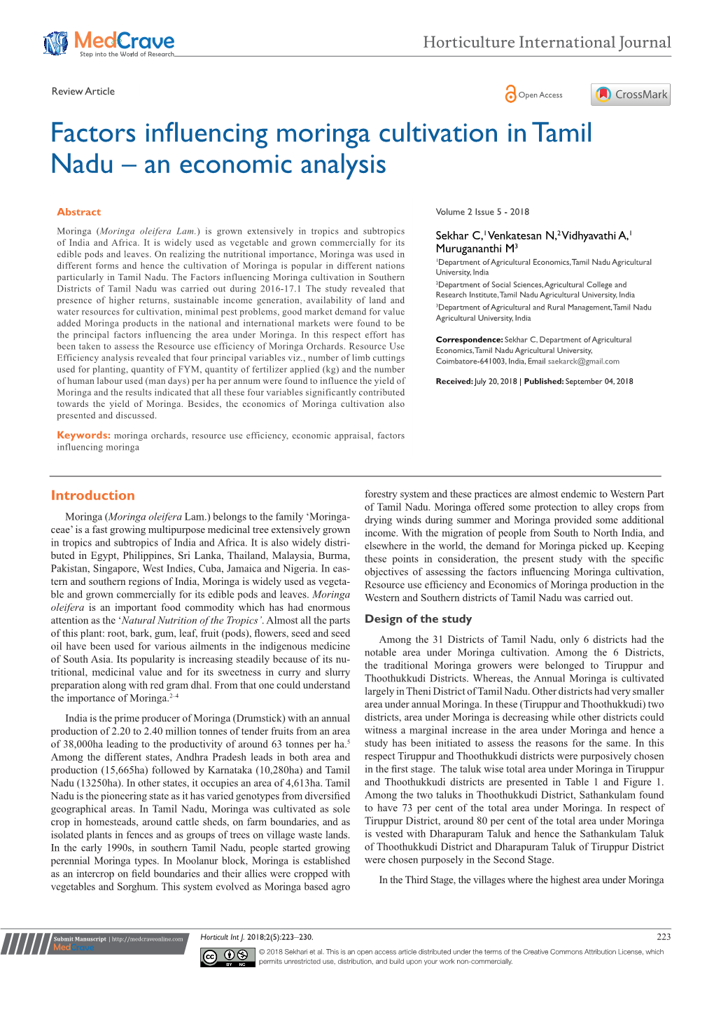 Factors Influencing Moringa Cultivation in Tamil Nadu – an Economic Analysis