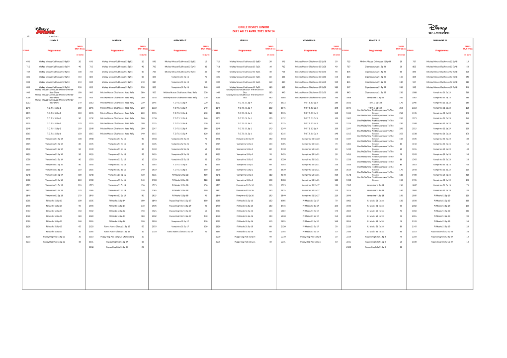 Grille Disney Junior Du 5 Au 11 Avril 2021 Sem 14