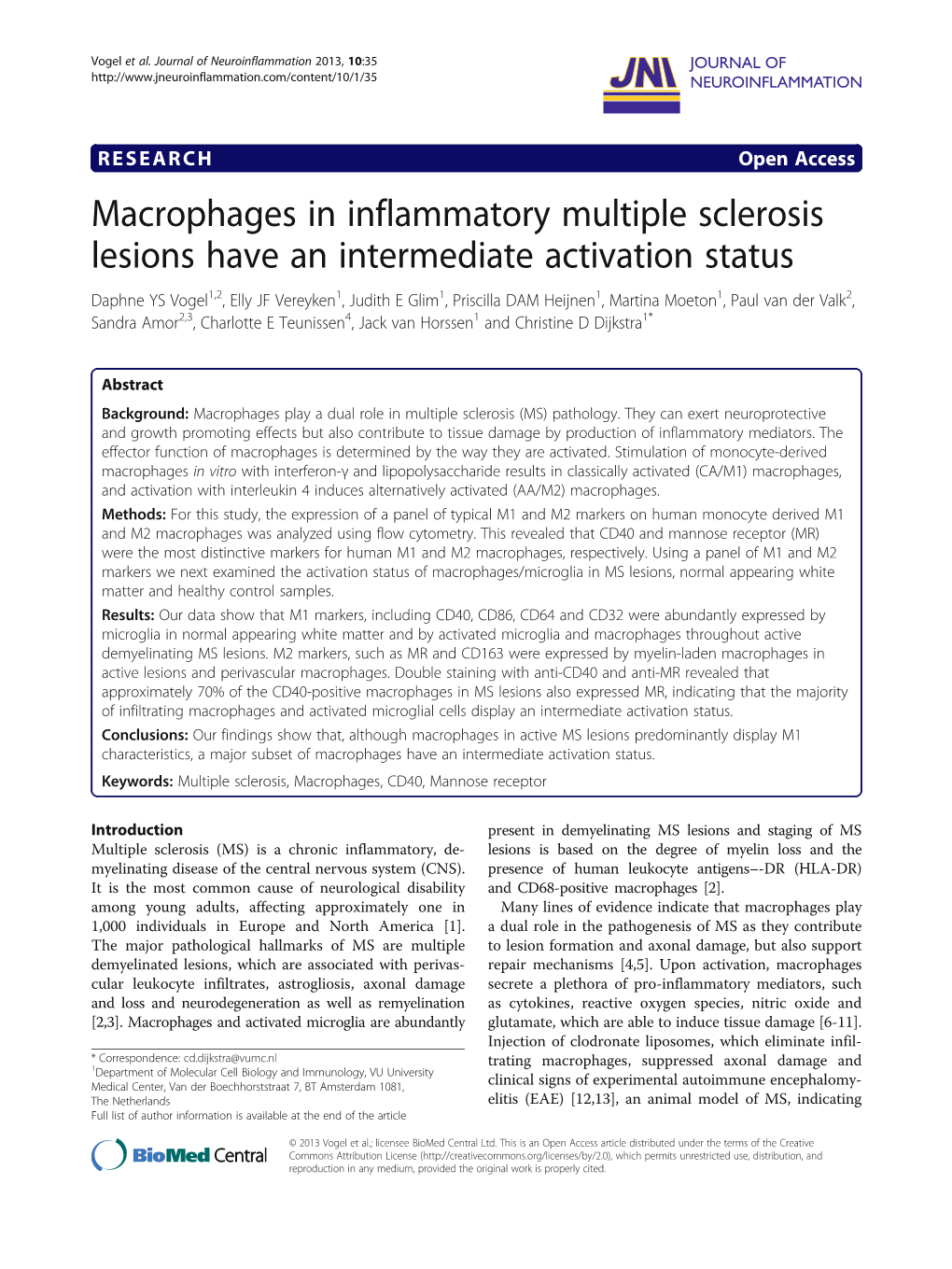 Macrophages in Inflammatory Multiple Sclerosis Lesions Have An