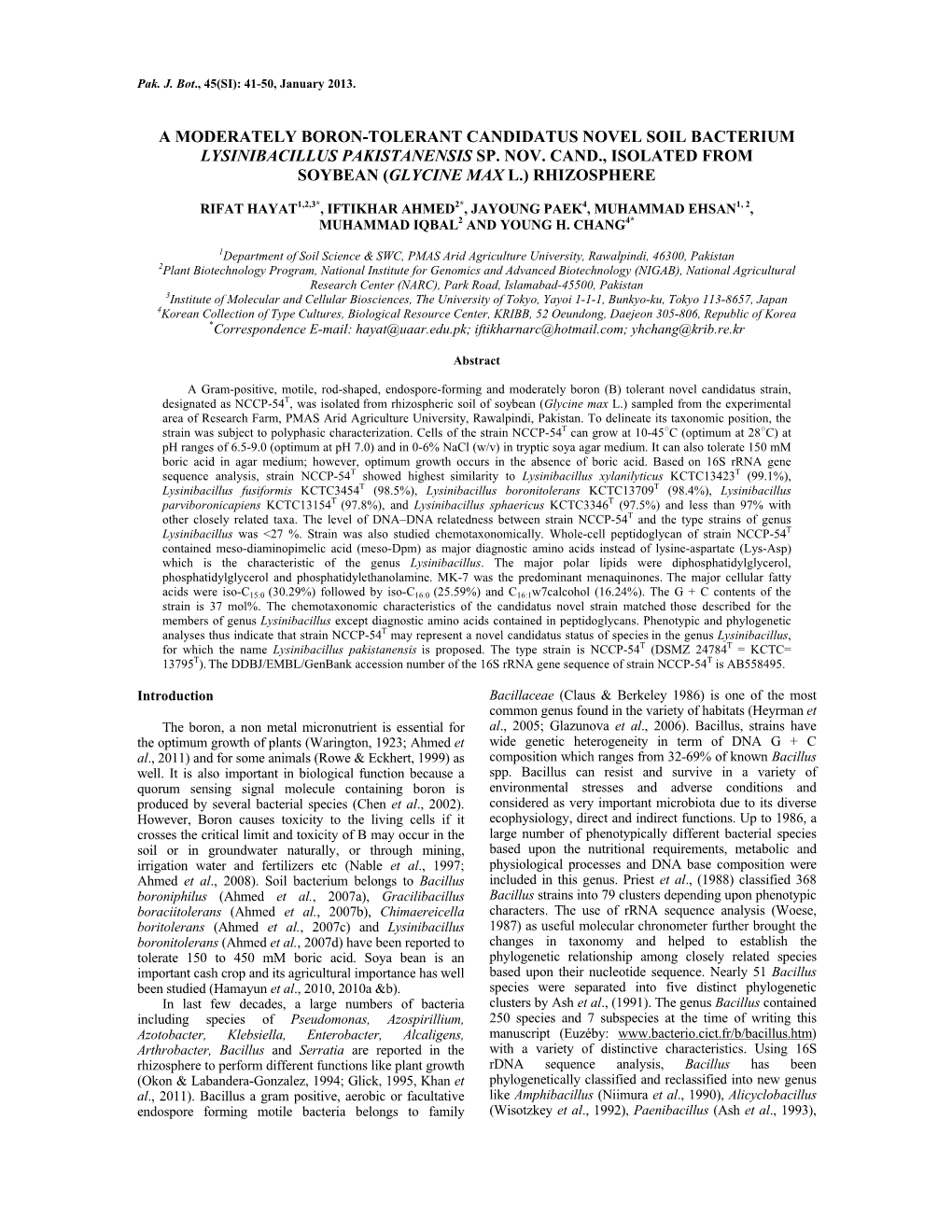 A Moderately Boron-Tolerant Candidatus Novel Soil Bacterium Lysinibacillus Pakistanensis Sp