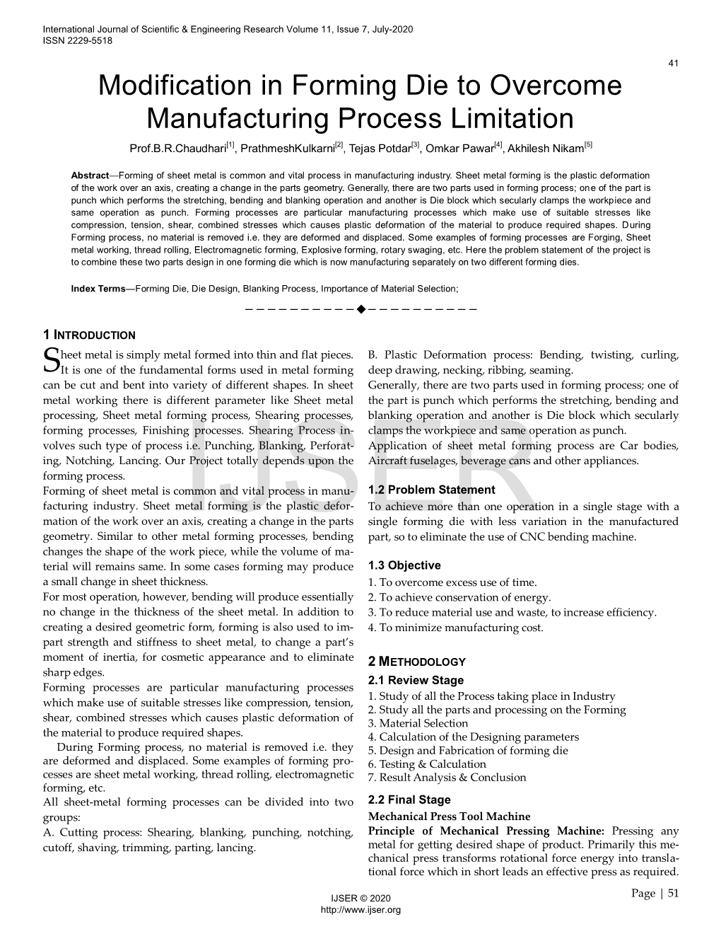 Modification in Forming Die to Overcome Manufacturing Process