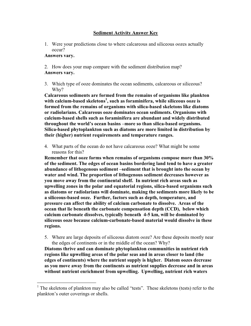 Sediment Activity Answer Key