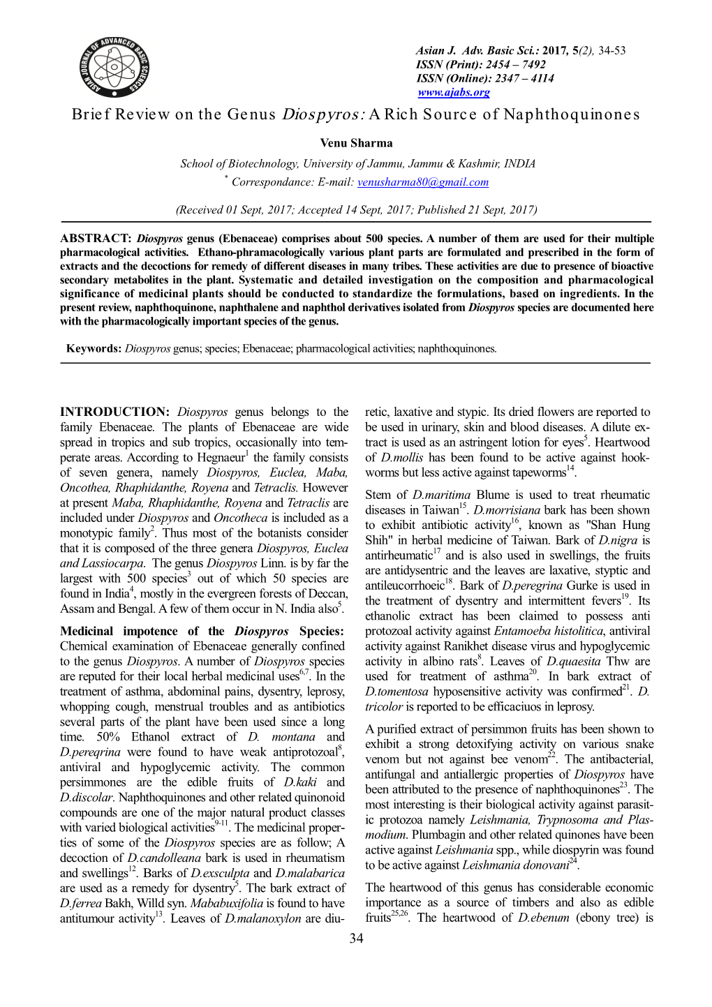 Brief Review on the Genus Diospyros: a Rich Source of Naphthoquinones