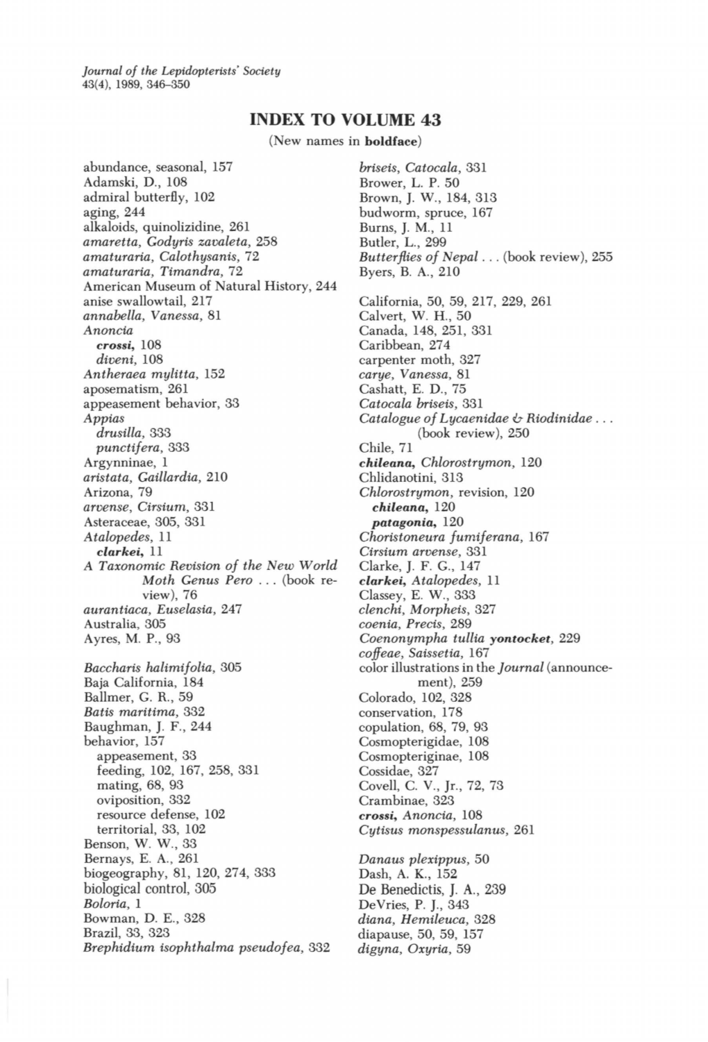 INDEX to VOLUME 43 Biological Control, 305 De Benedictis, J. A