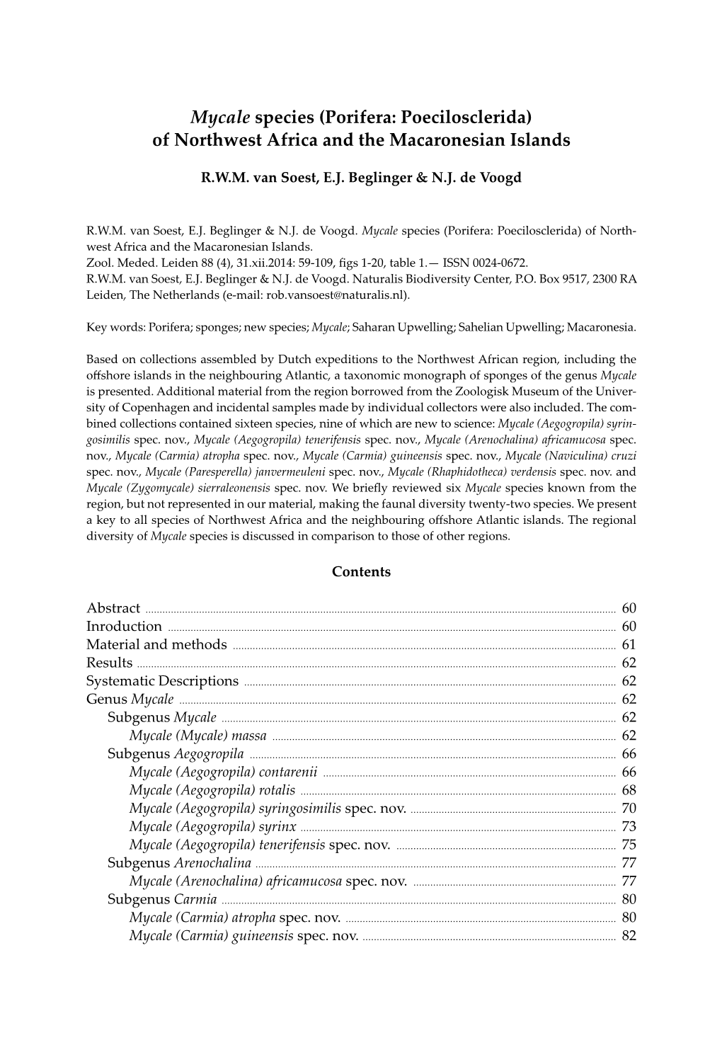 Mycale Species (Porifera: Poecilosclerida) of Northwest Africa and the Macaronesian Islands