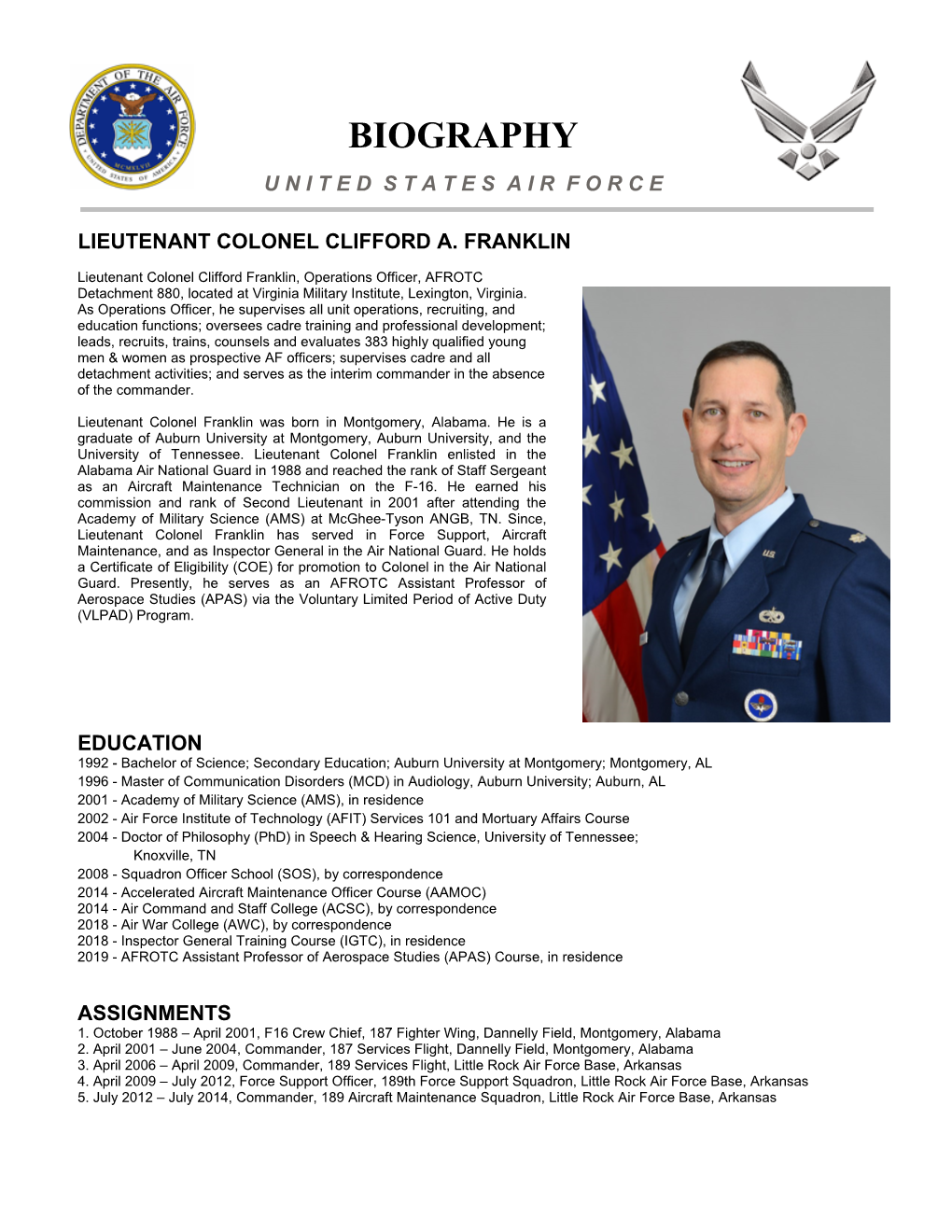 Lt-Col-Franklin-Biography.Pdf