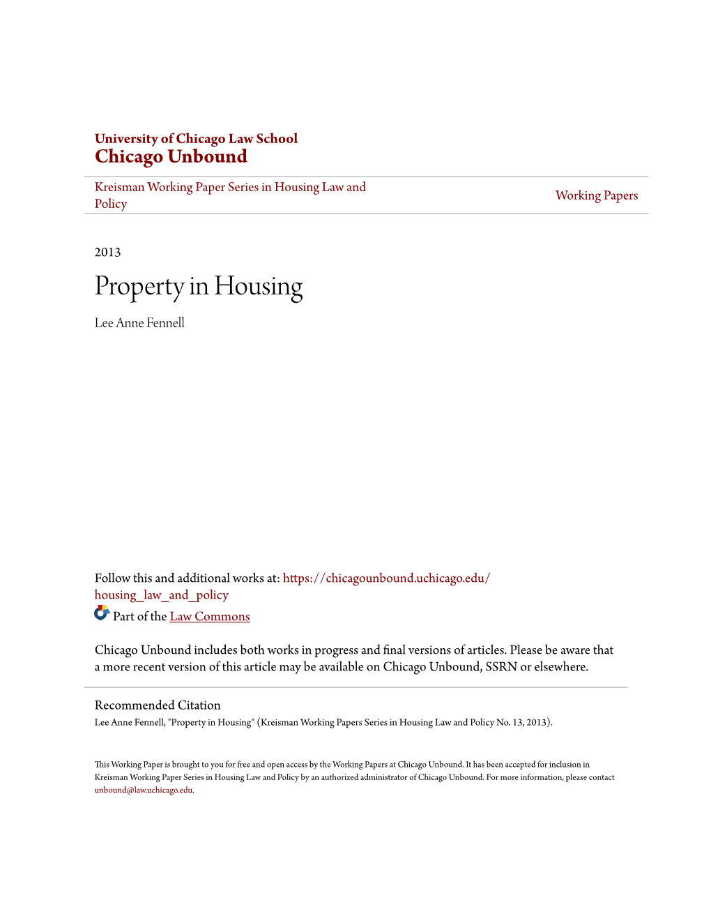 Property in Housing Lee Anne Fennell