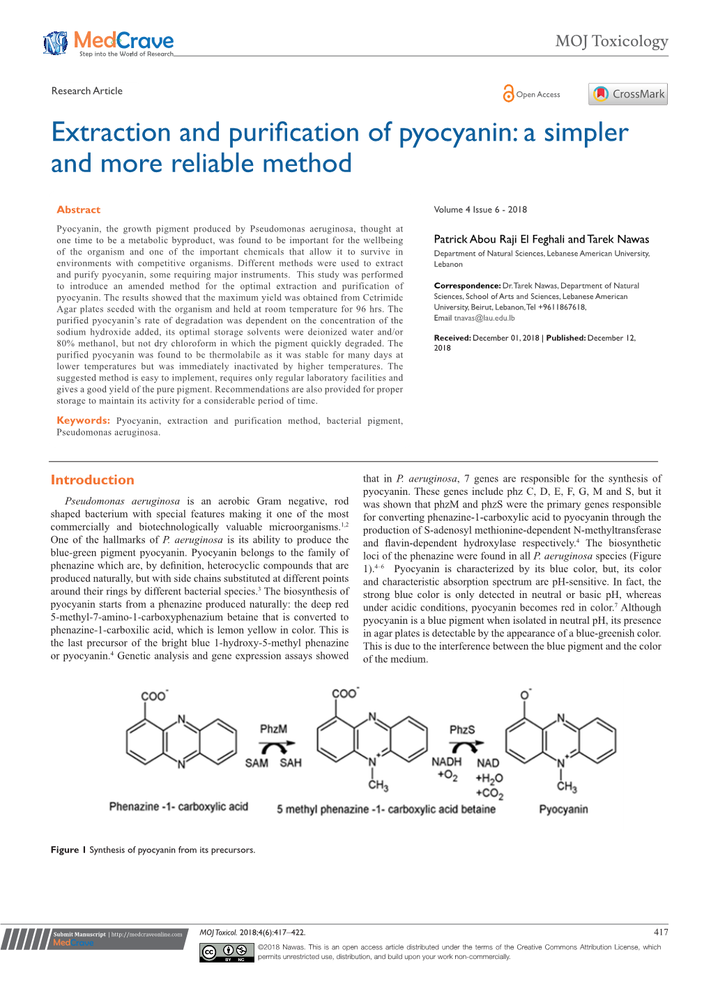 Extraction and Purification of Pyocyanin: a Simpler and More Reliable Method