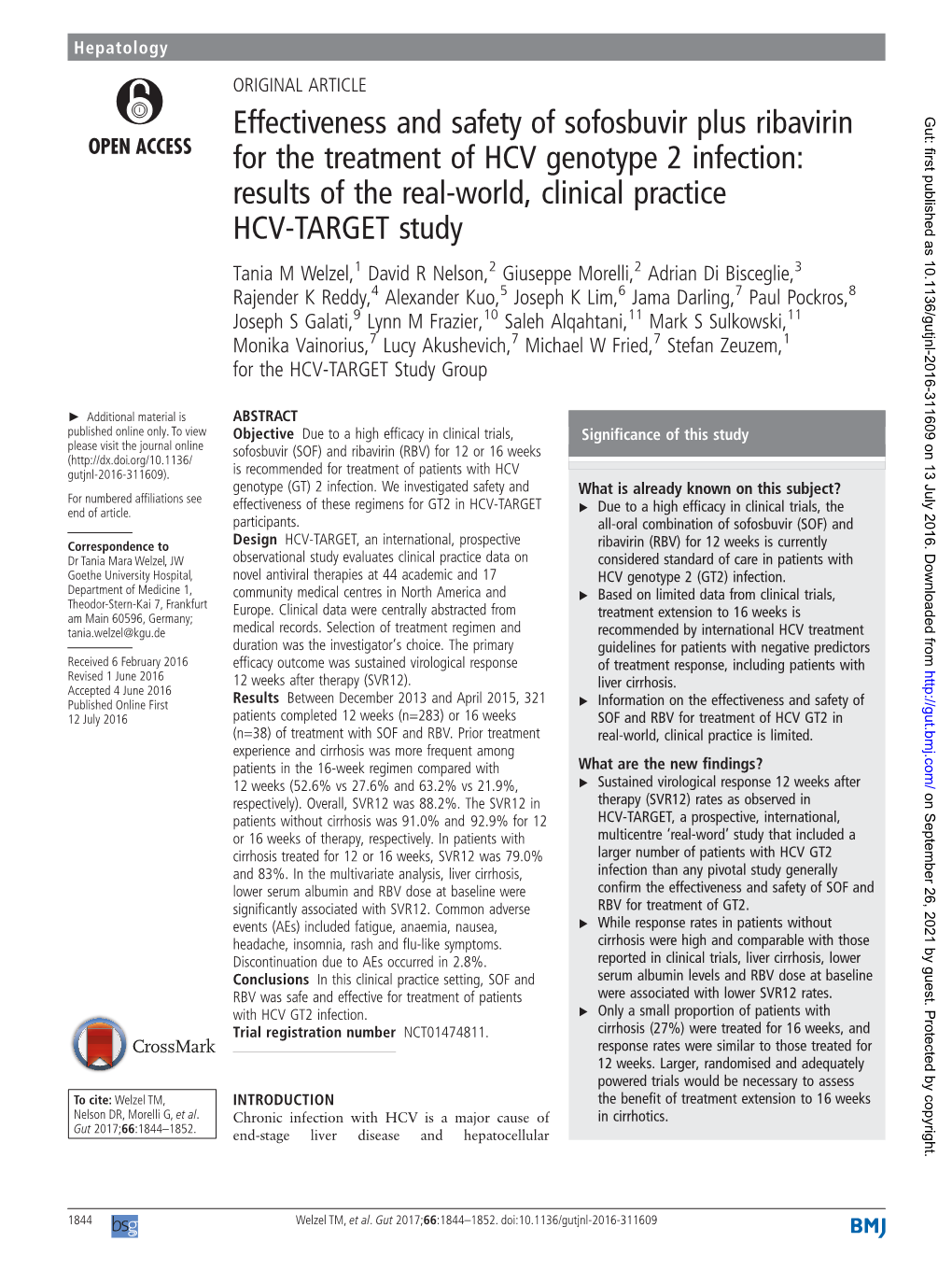 Effectiveness and Safety of Sofosbuvir Plus Ribavirin for the Treatment of HCV Genotype 2 Infection