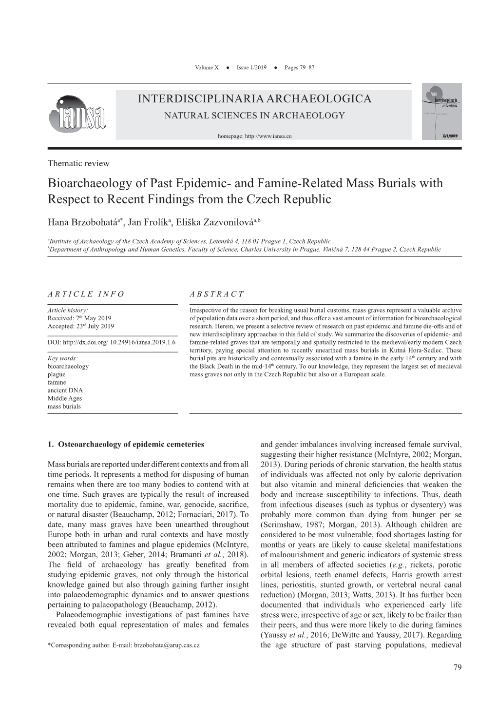 Bioarchaeology of Past Epidemic- and Famine-Related Mass Burials with Respect to Recent Findings from the Czech Republic