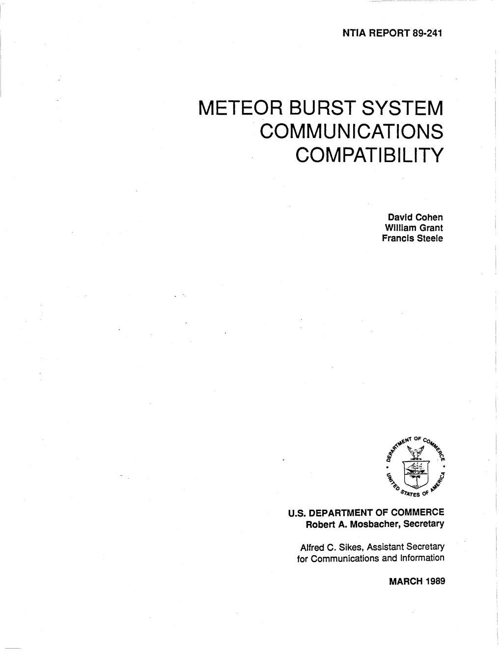 NTIA Technical Report TR-89-241 Meteor–Burst System Communications Compatibility