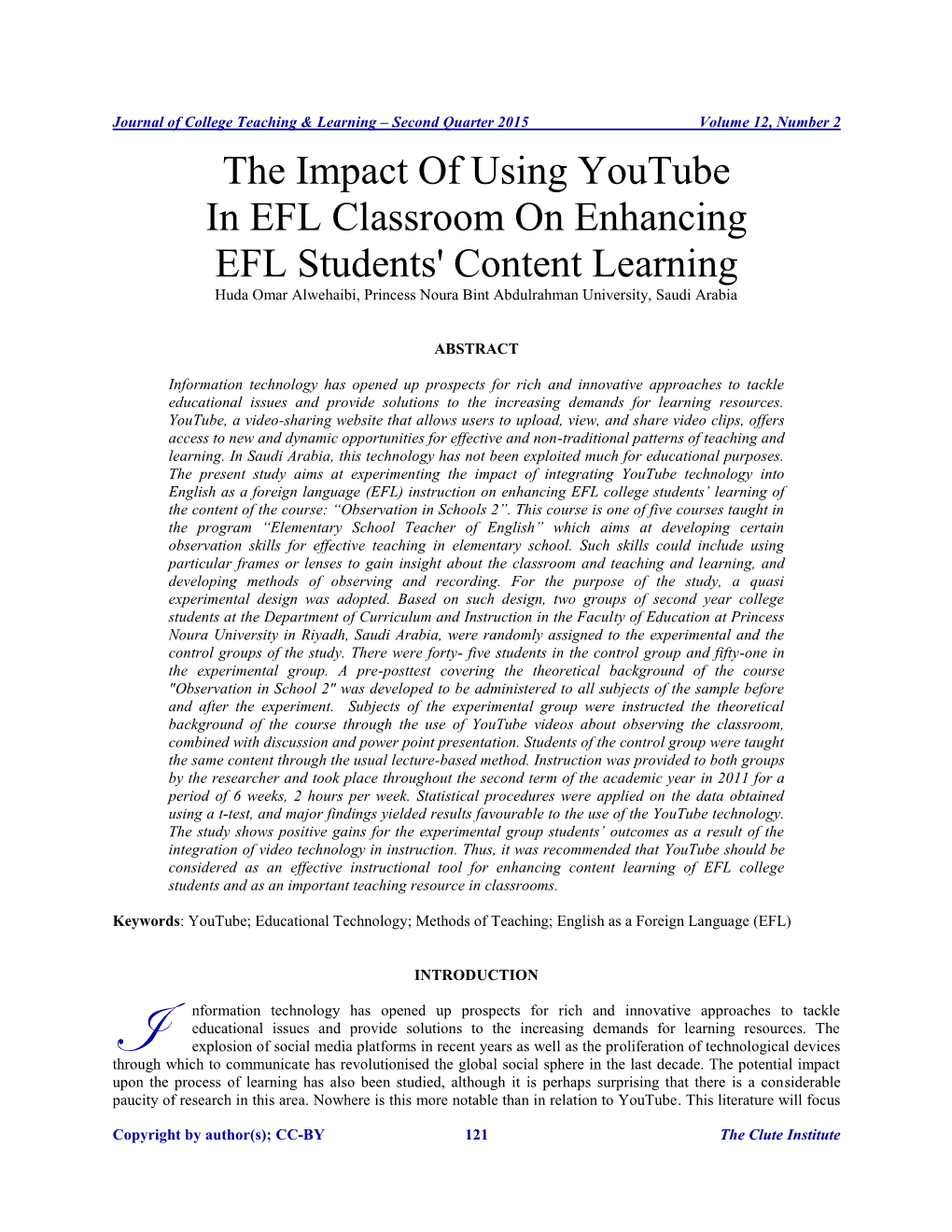 The Impact of Using Youtube in EFL Classroom on Enhancing