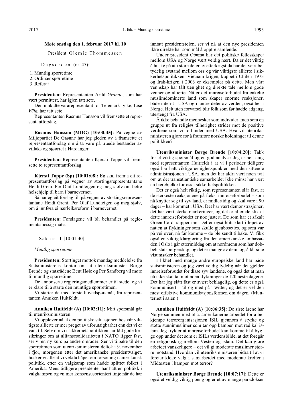 2017 1993 Møte Onsdag Den 1. Februar 2017 Kl. 10