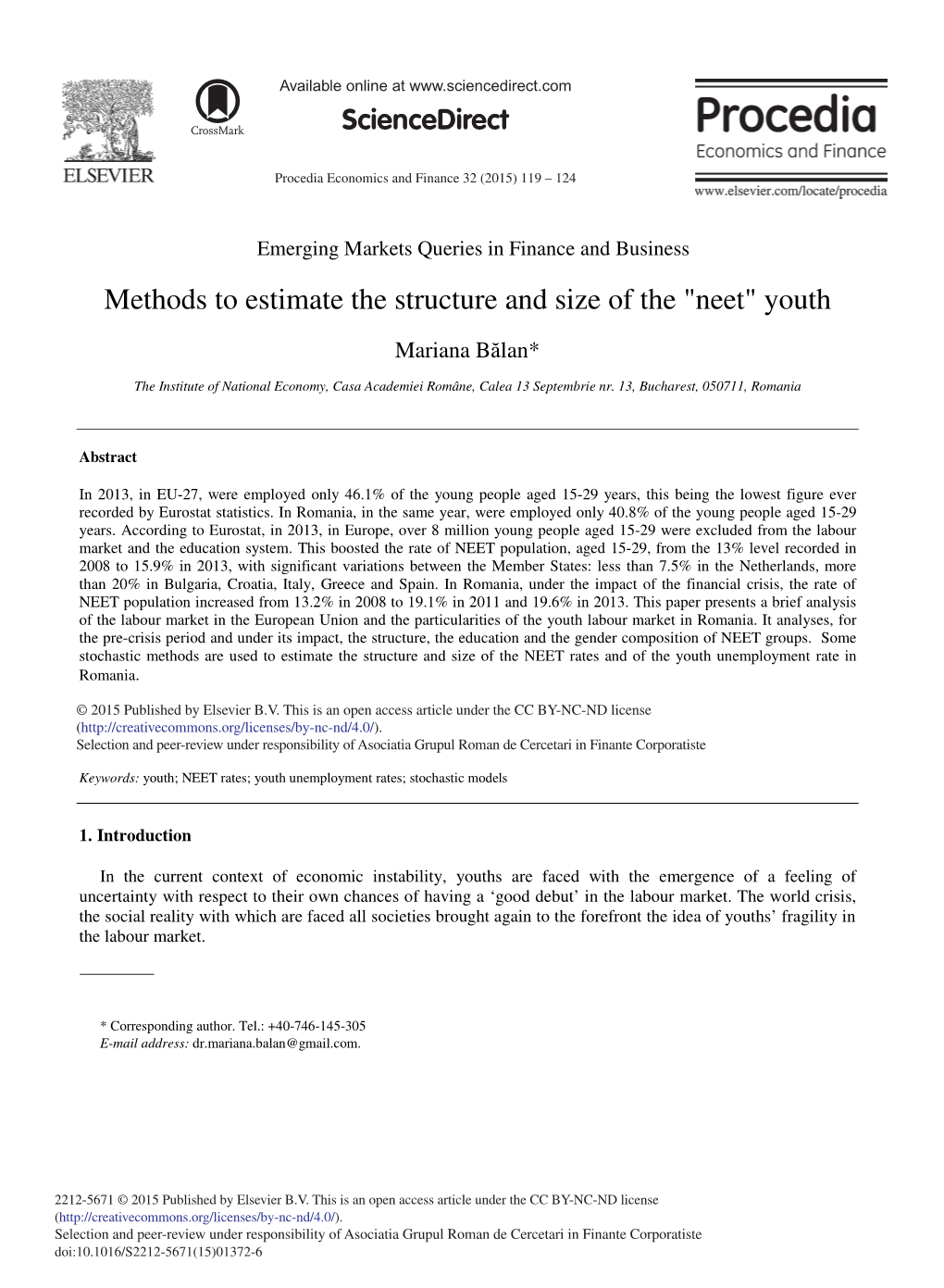 Methods to Estimate the Structure and Size of the “Neet” Youth