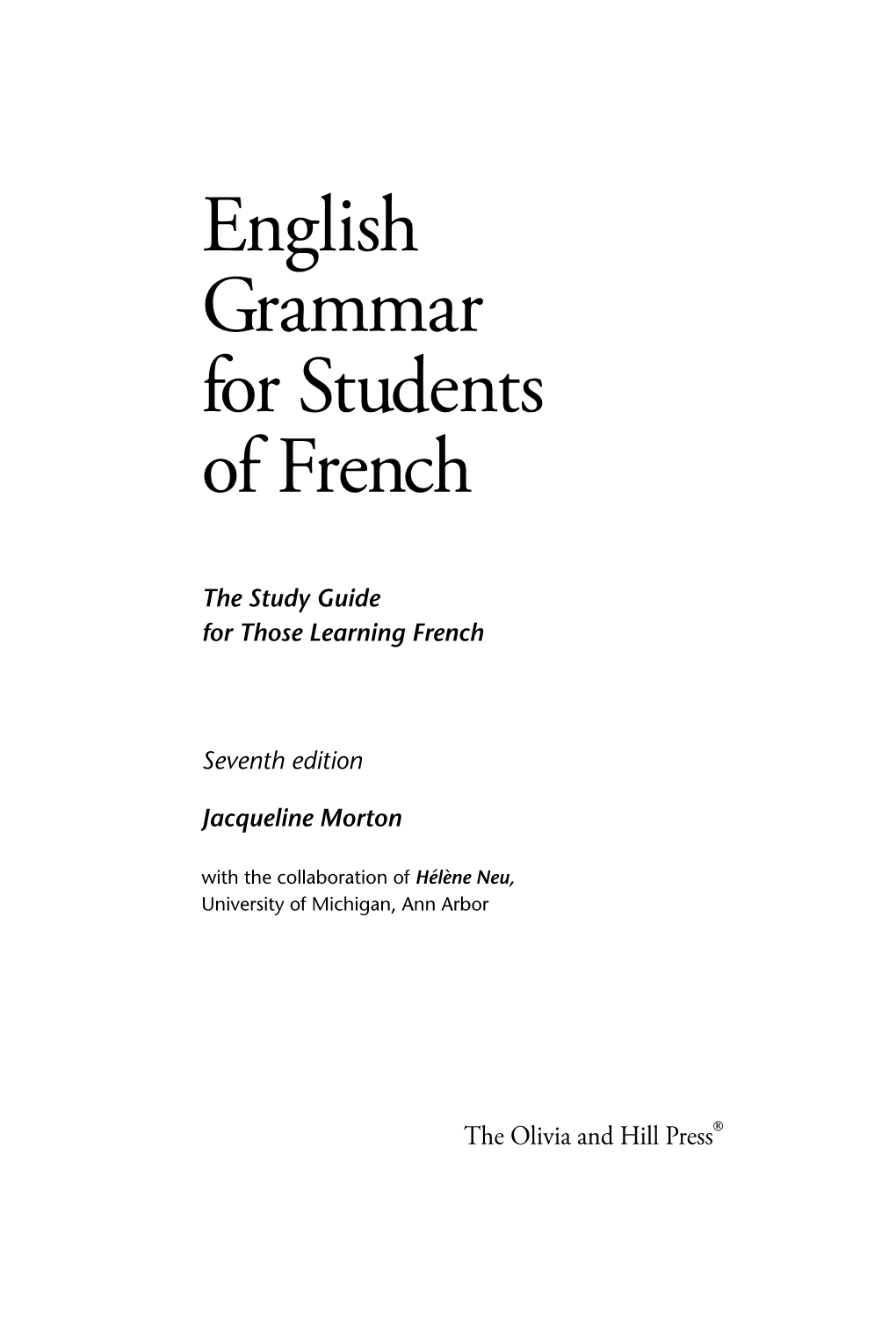 English Grammar for Students of French