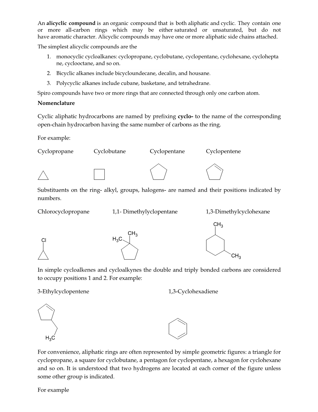 Nomenclature Cyclic Aliphatic Hydrocarbons Are Named By