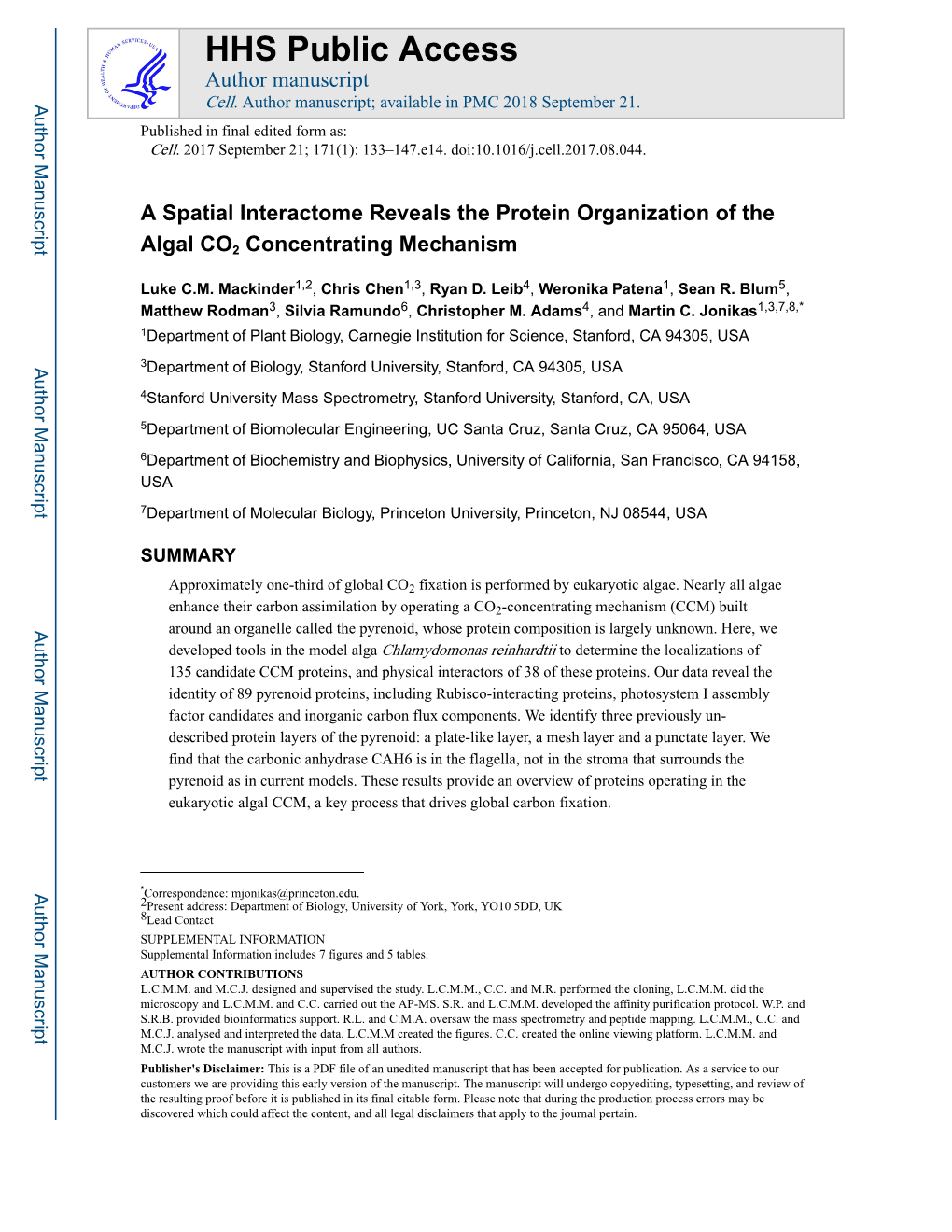 A Spatial Interactome Reveals the Protein Organization of the Algal