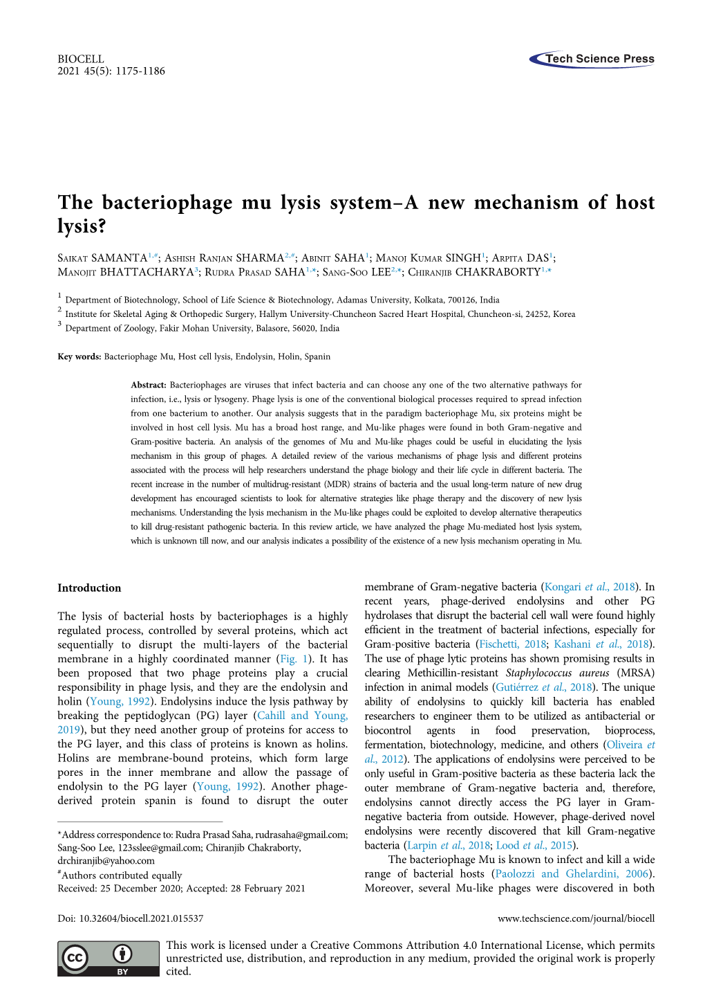 The Bacteriophage Mu Lysis System--A New Mechanism of Host