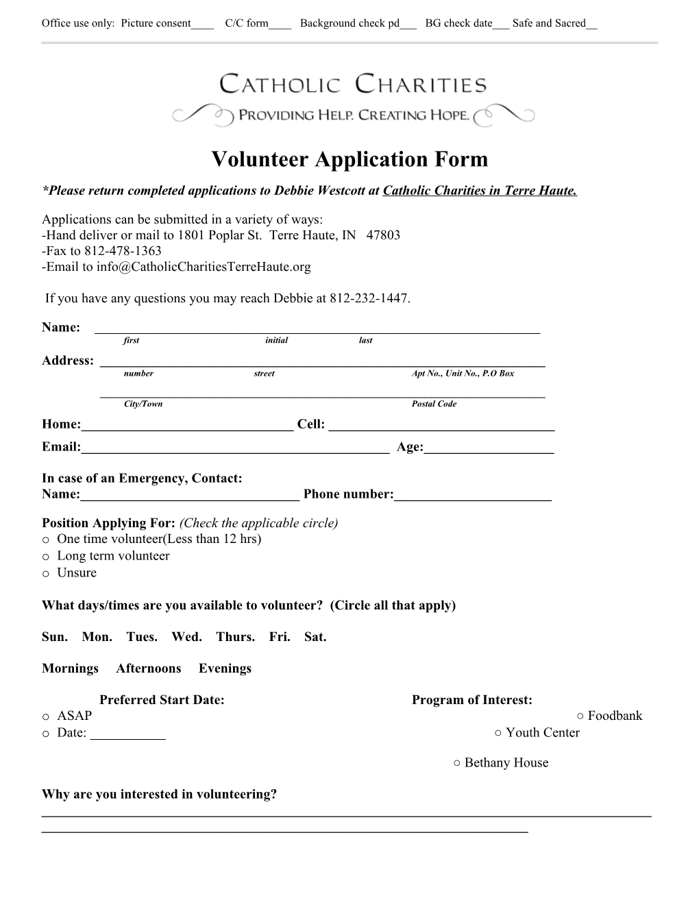 Volunteer Application Form Template