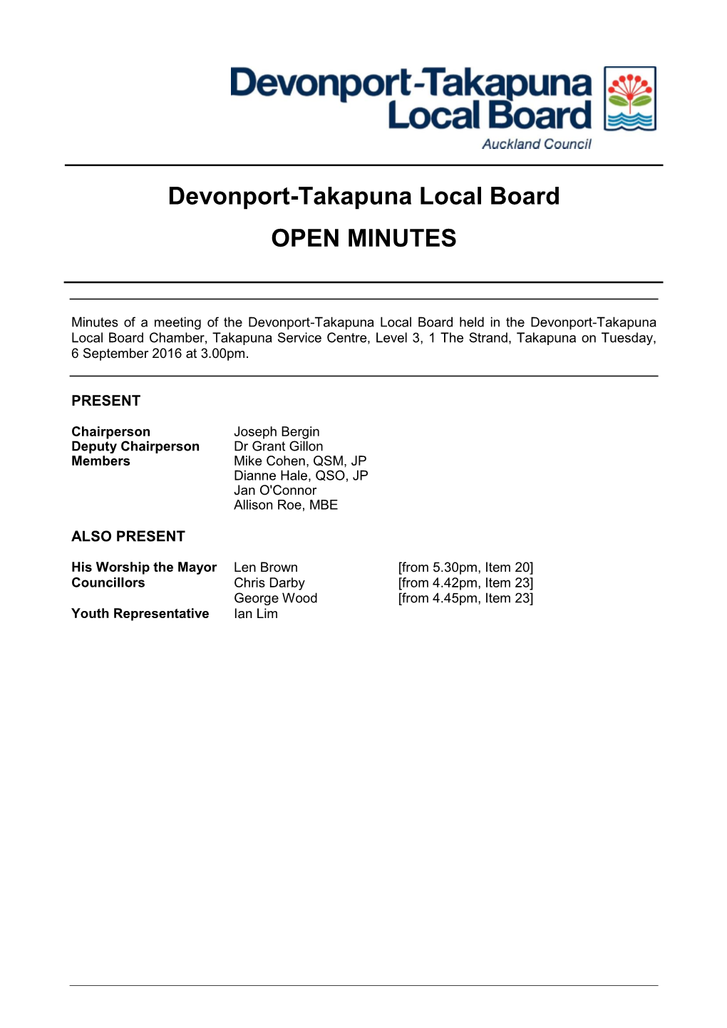 Minutes of Devonport-Takapuna Local Board