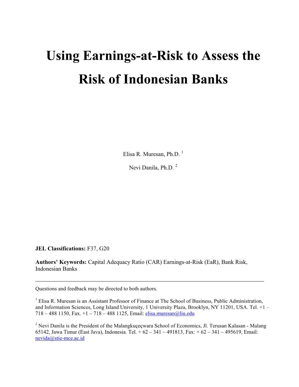 Using Earnings-At-Risk to Assess the Risk of Indonesian Banks