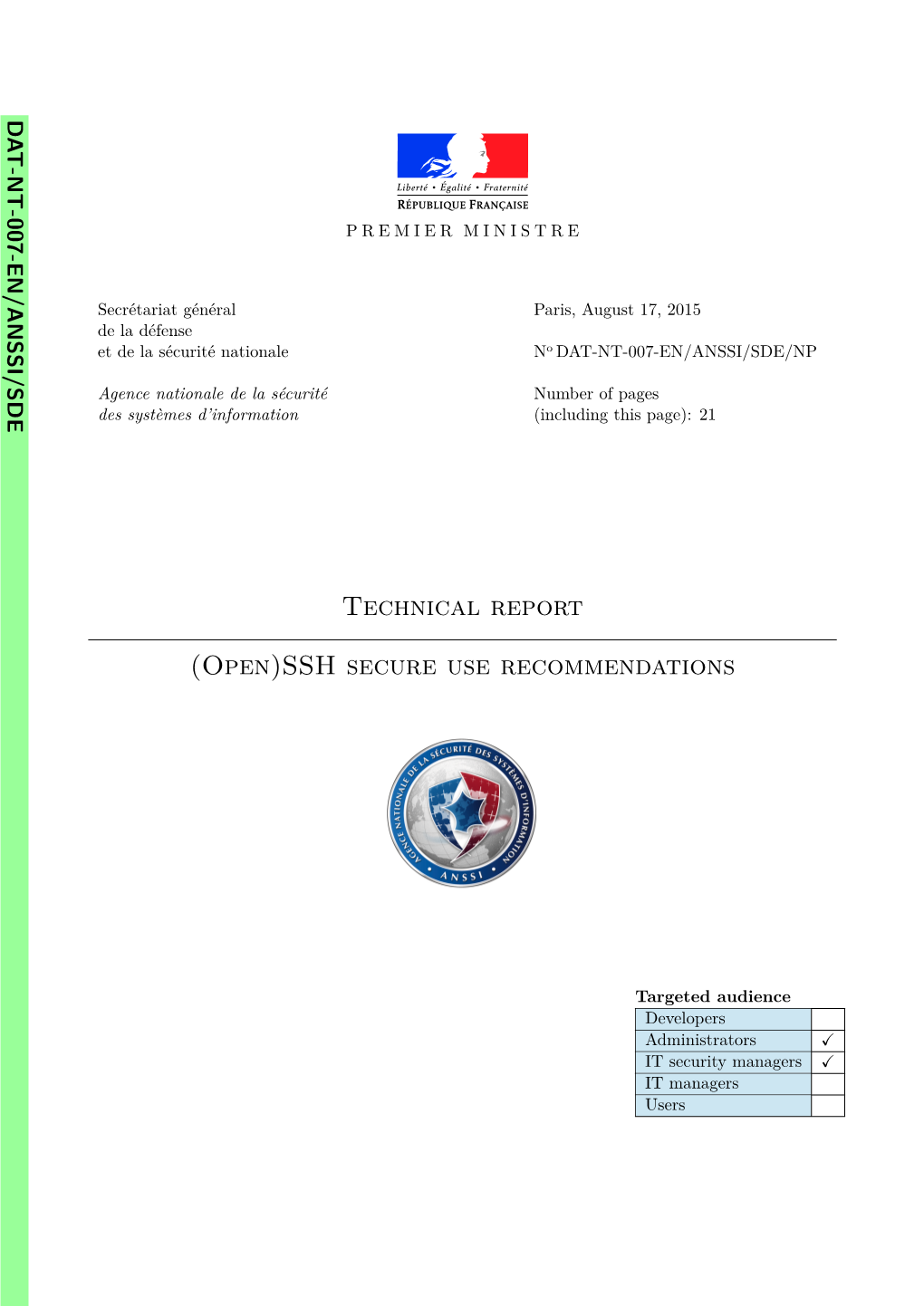 Technical Report (Open)SSH Secure Use Recommendations