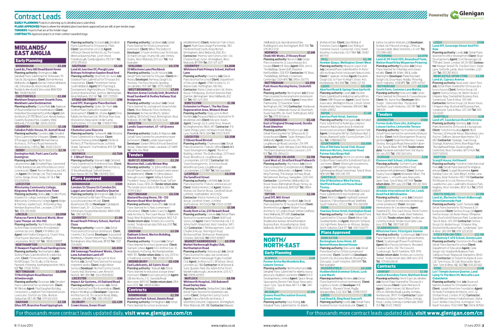 Contract Leads Powered by EARLY PLANNING Projects in Planning up to Detailed Plans Submitted