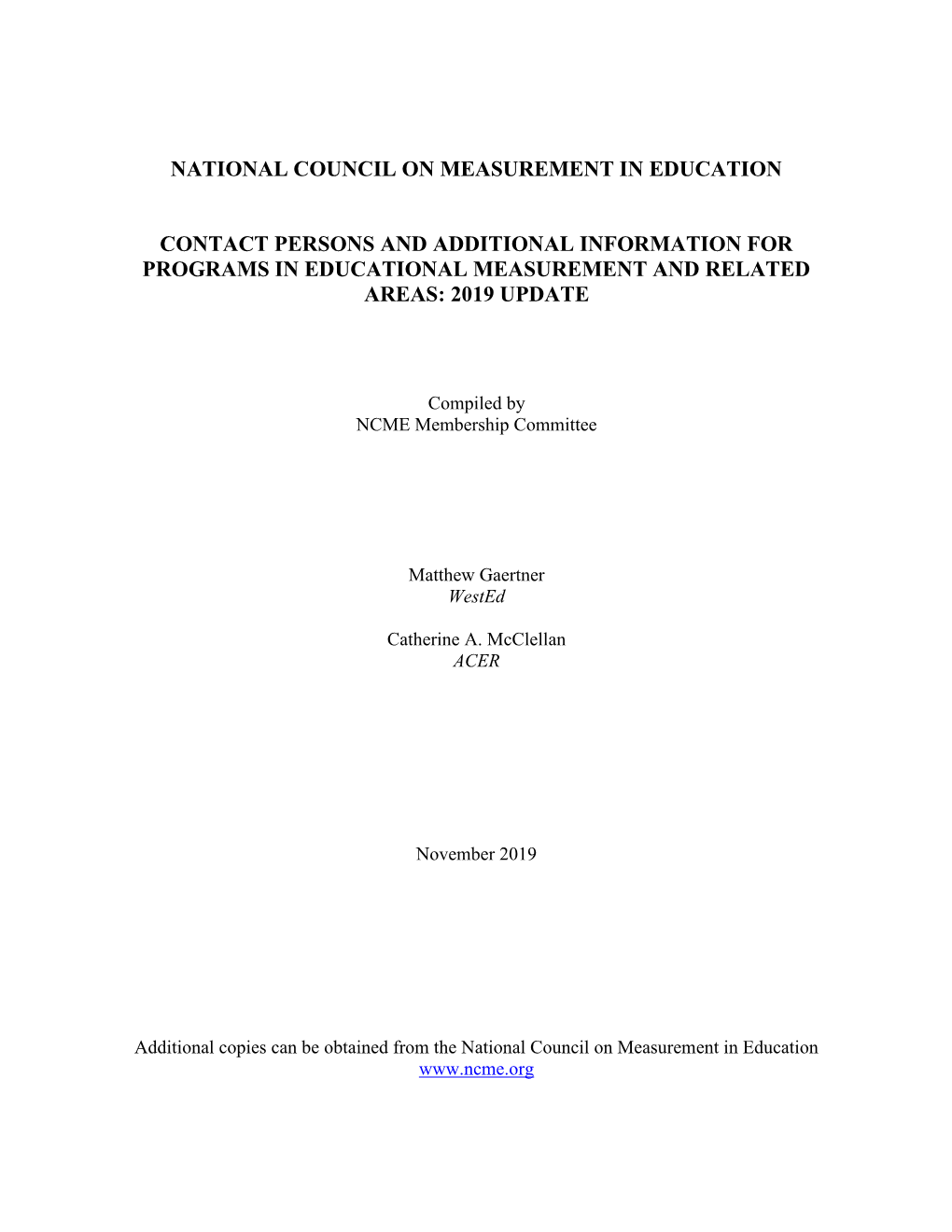 National Council on Measurement in Education