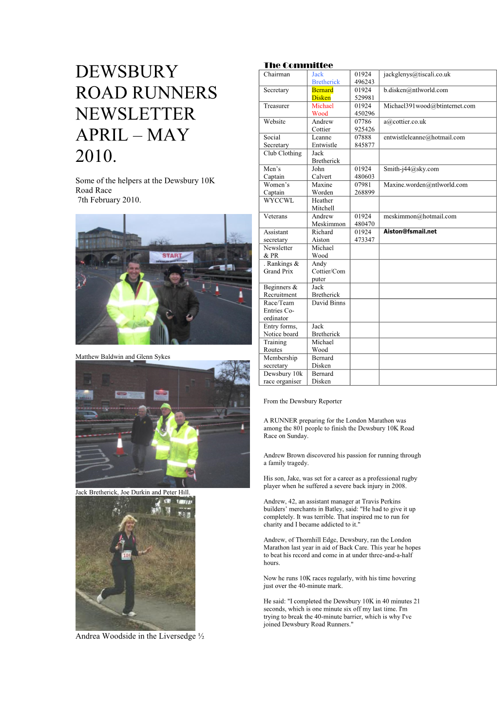 Dewsbury Road Runners Newsletter April – May 2010