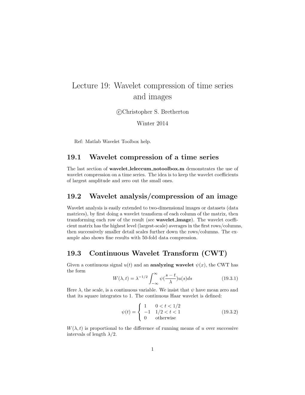 Lecture 19: Wavelet Compression of Time Series and Images