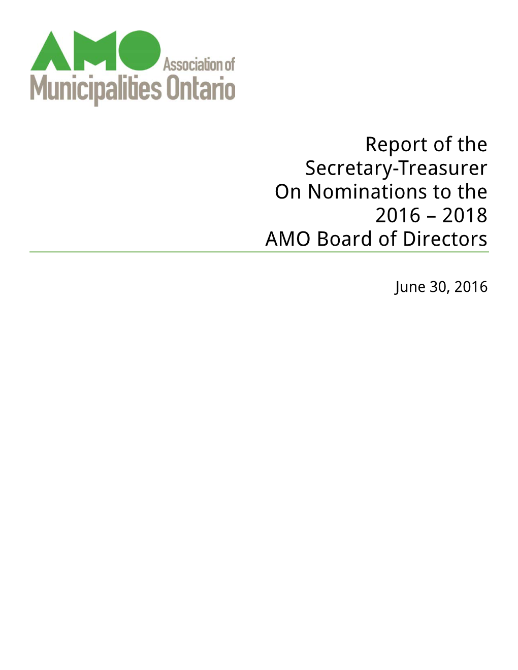 AMO Secretary Treasurer's Report on Nominations