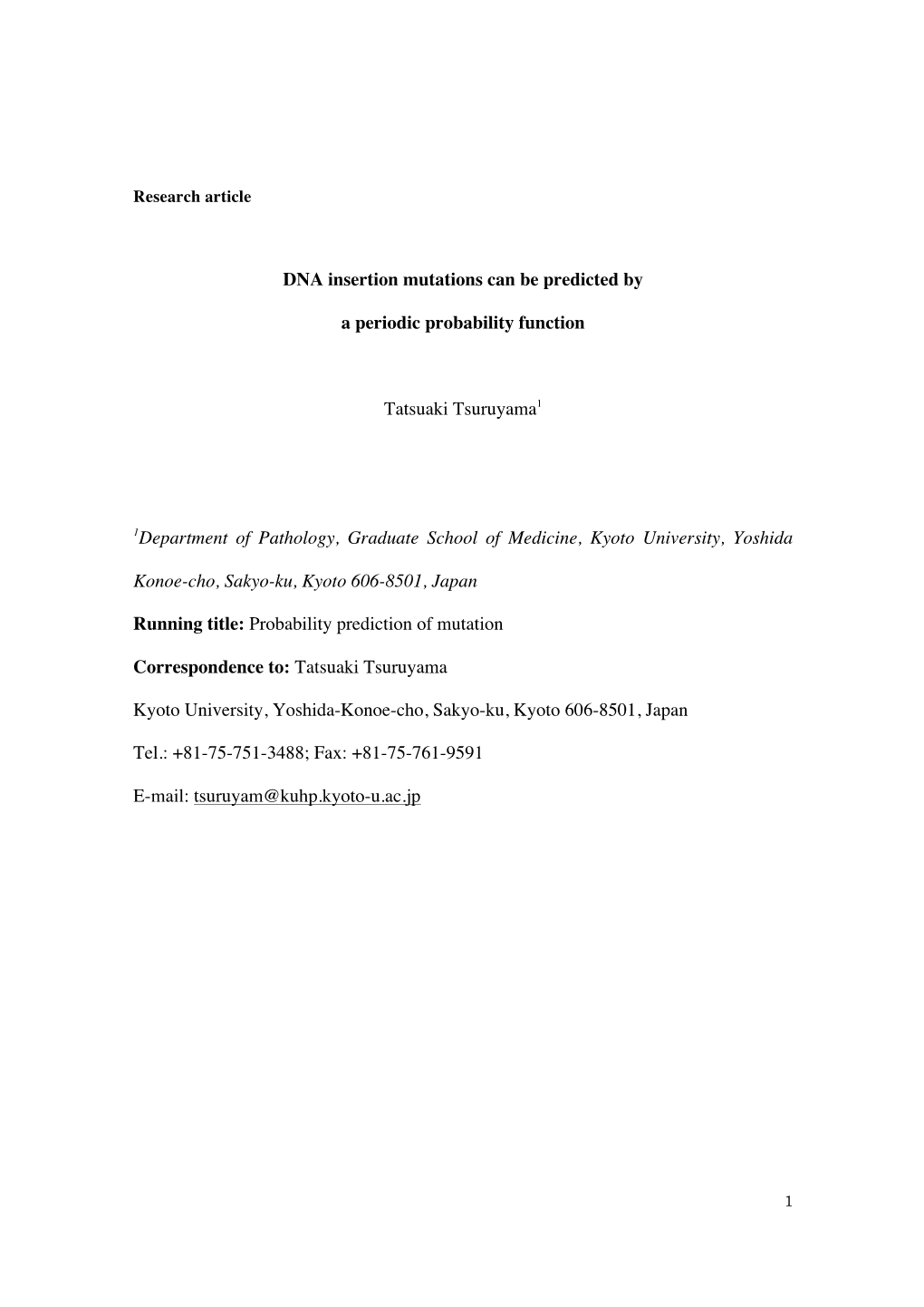 DNA Insertion Mutations Can Be Predicted by a Periodic Probability