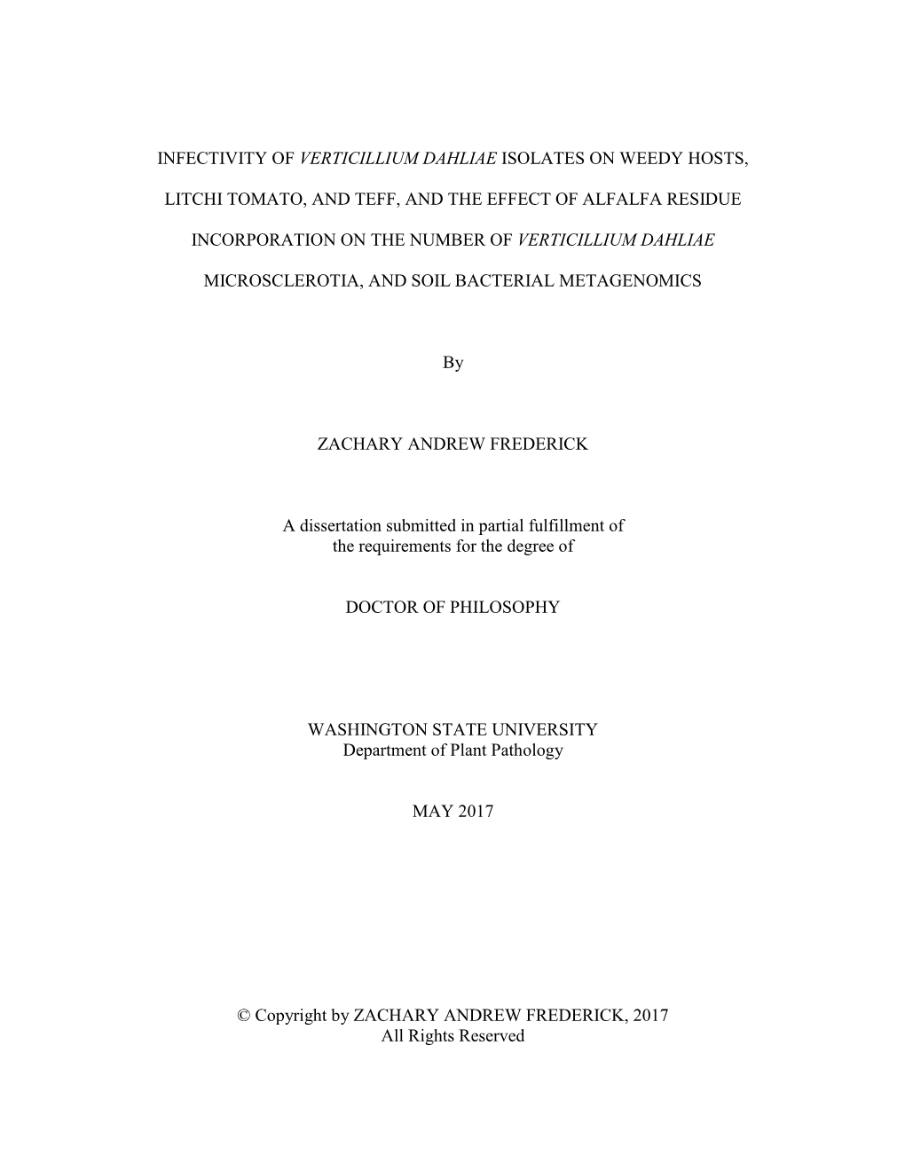 Infectivity of Verticillium Dahliae Isolates on Weedy Hosts