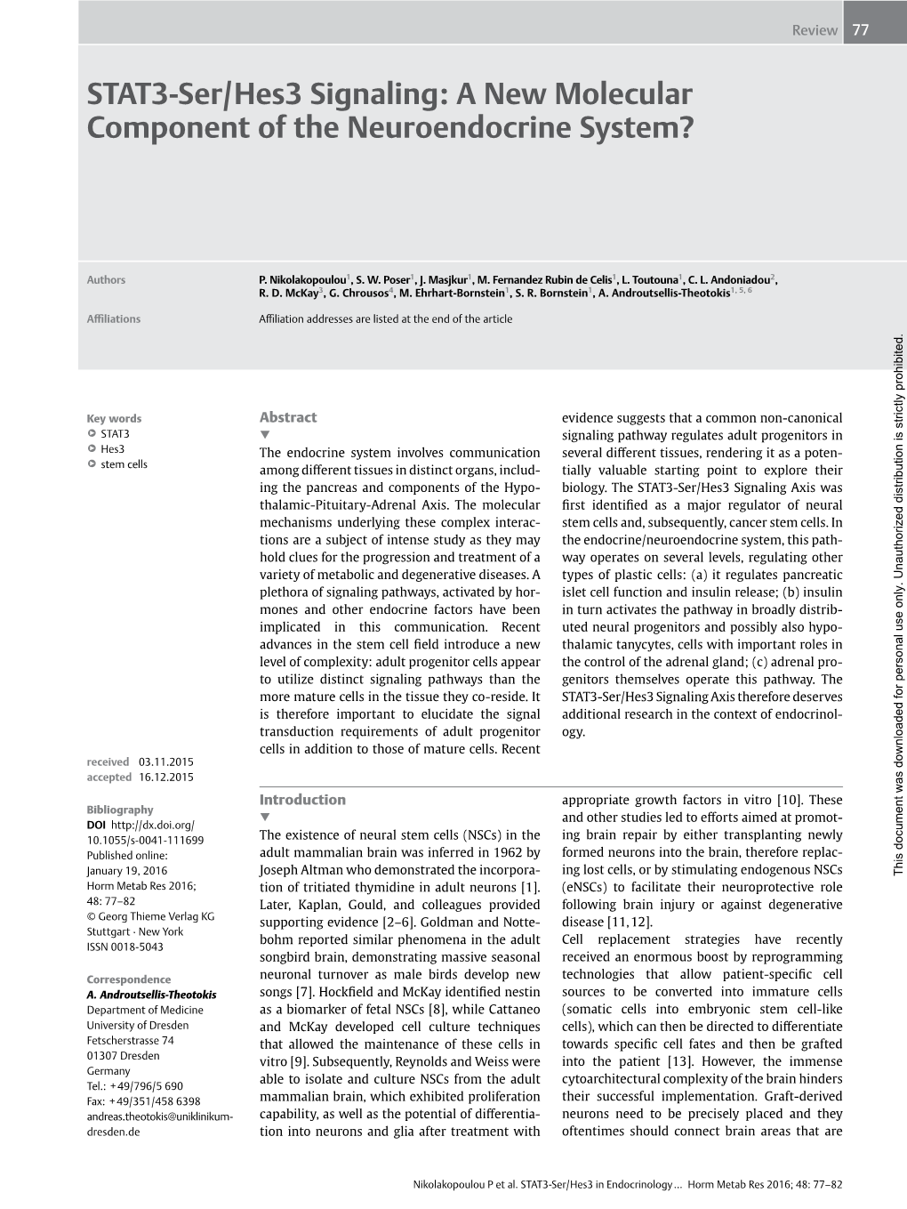 STAT3-Ser/Hes3 Signaling: a New Molecular Component of the Neuroendocrine System?