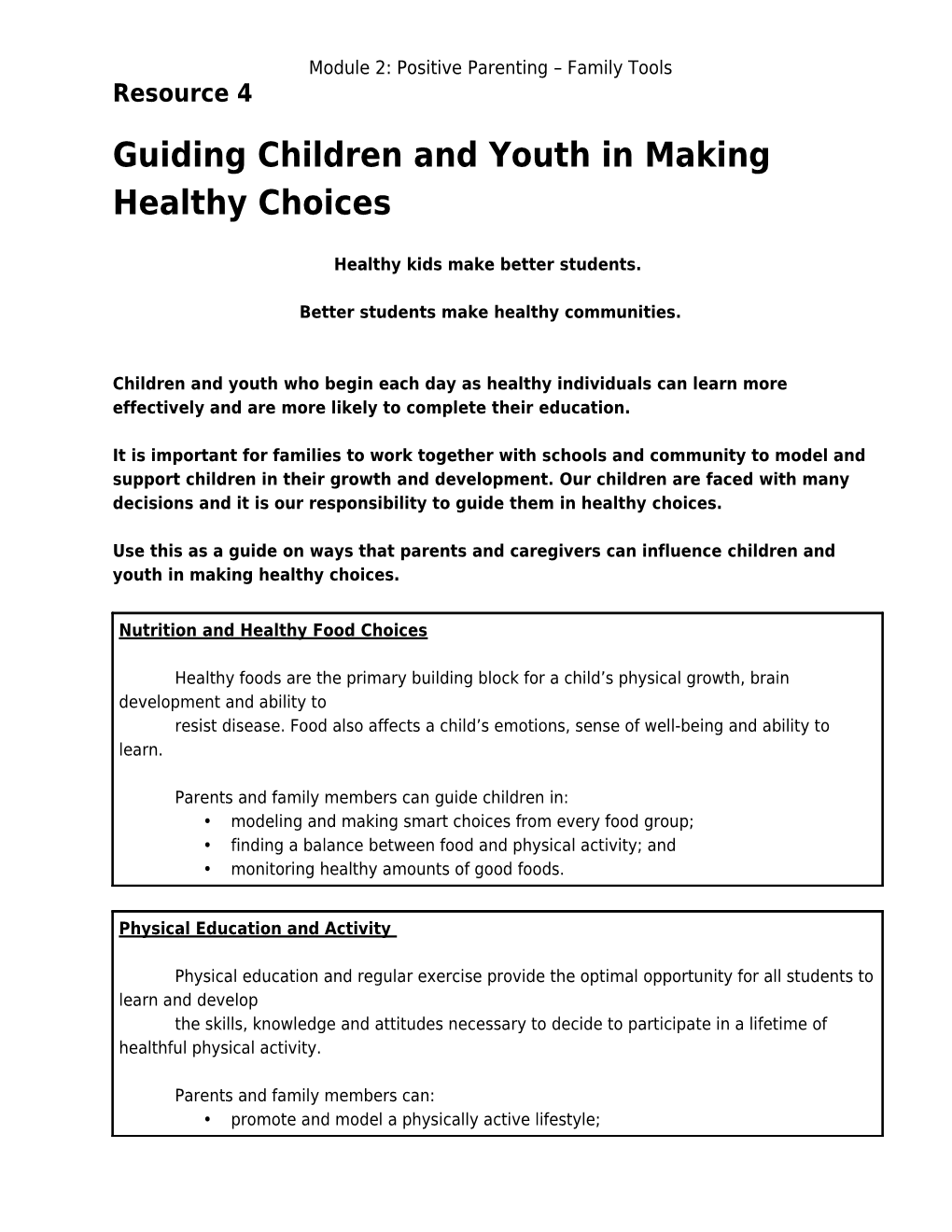 Guiding Children and Youth in Making Healthy Choices