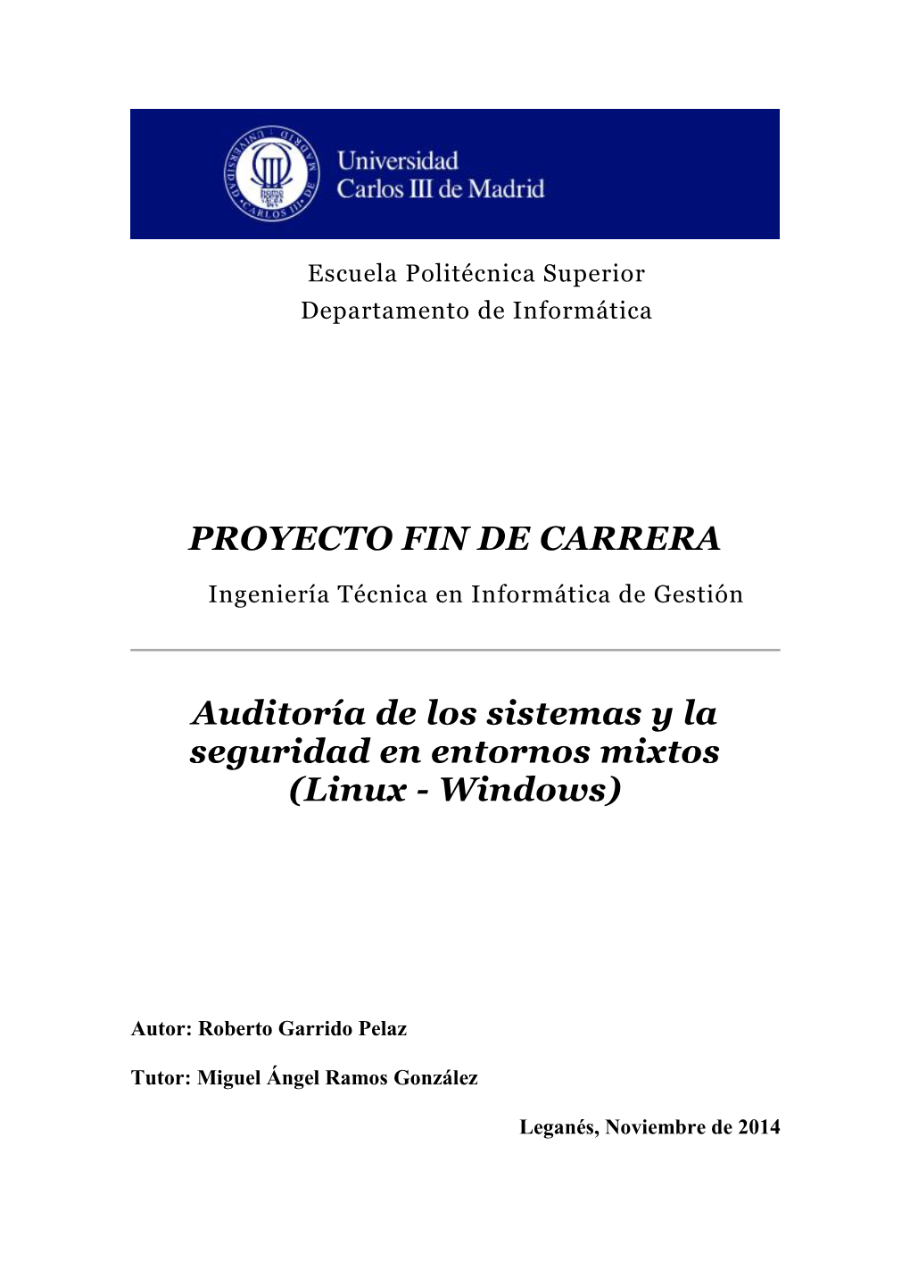 PROYECTO FIN DE CARRERA Auditoría De Los Sistemas Y