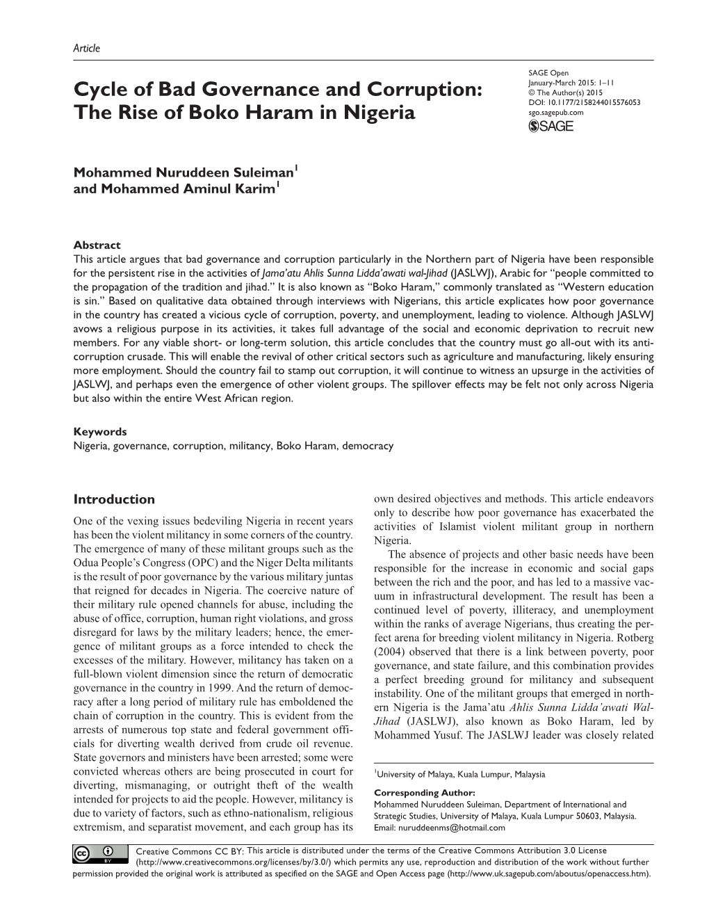 The Rise of Boko Haram in Nigeria Sgo.Sagepub.Com