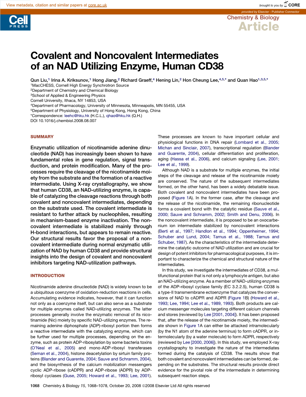 Covalent and Noncovalent Intermediates of an NAD Utilizing Enzyme, Human CD38