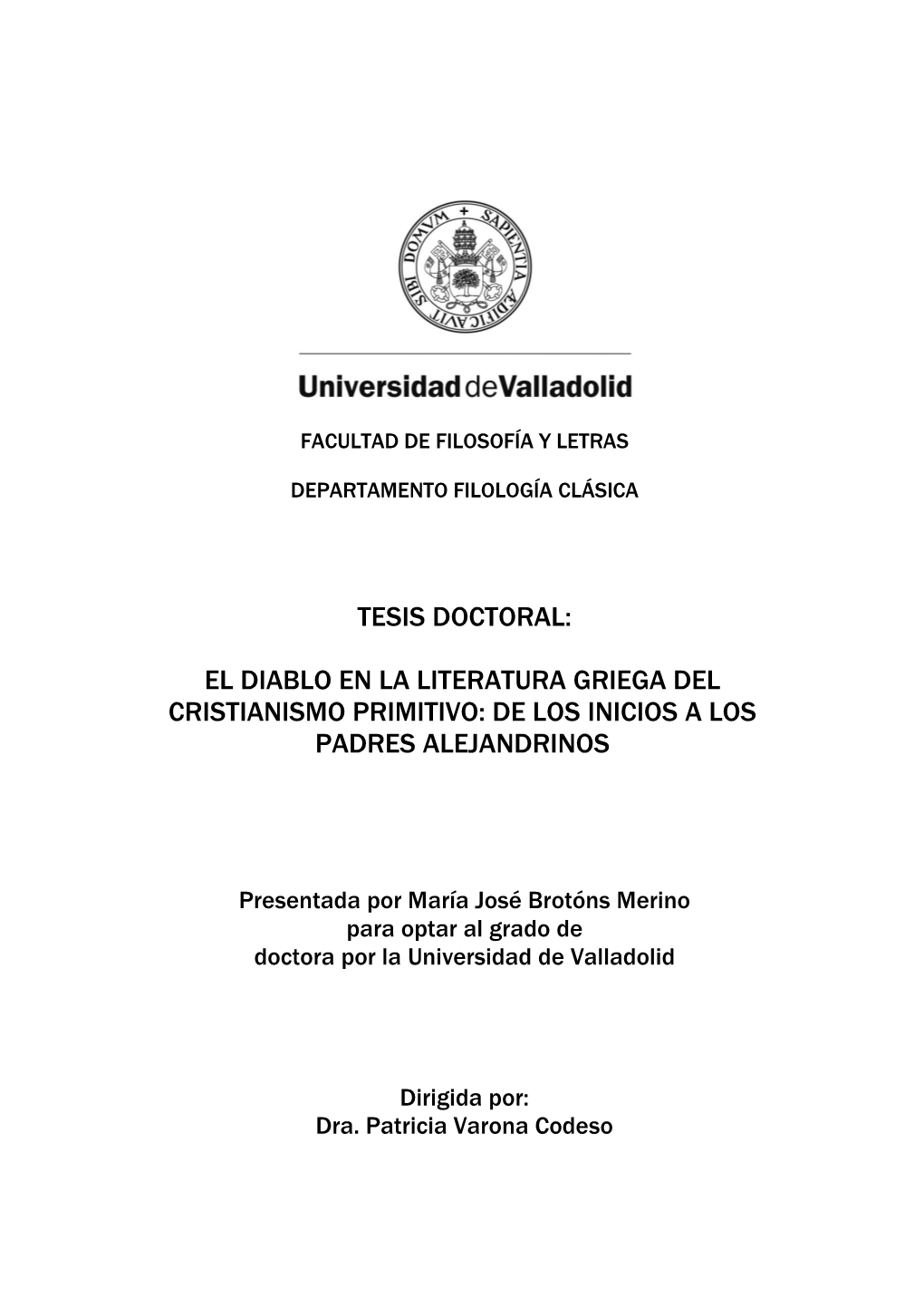 Tesis Doctoral: El Diablo En La Literatura Griega Del Cristianismo Primitivo