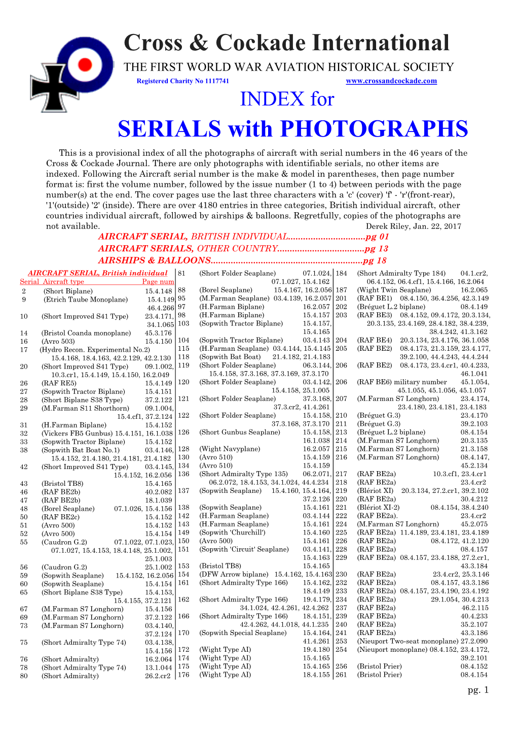 Cross & Cockade International SERIALS with PHOTOGRAPHS