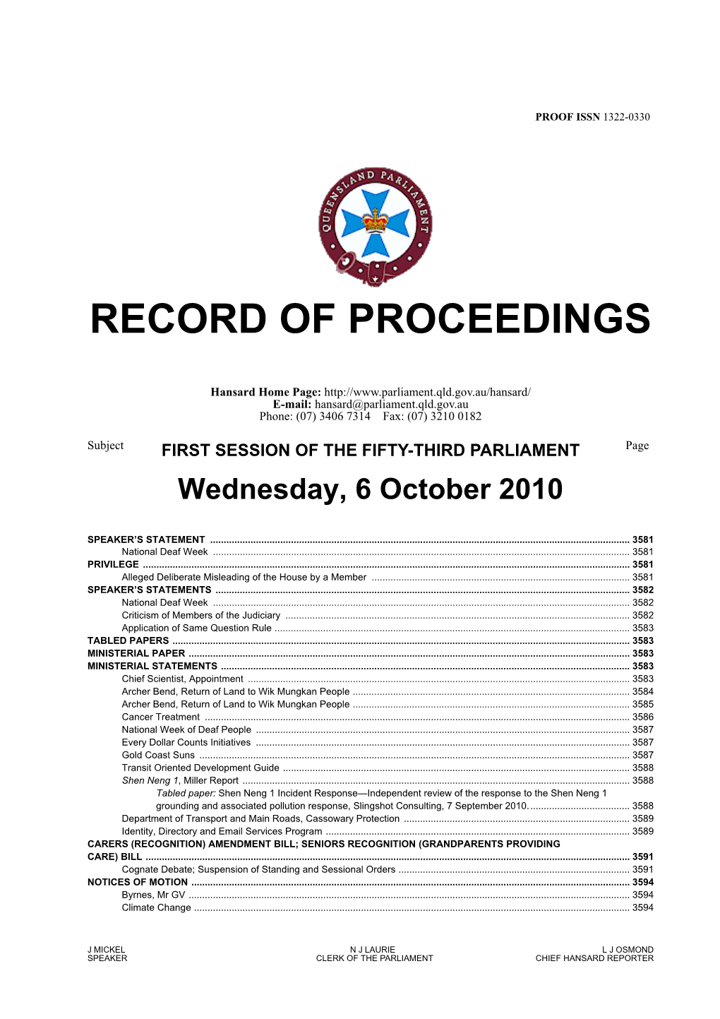 Record of Proceedings