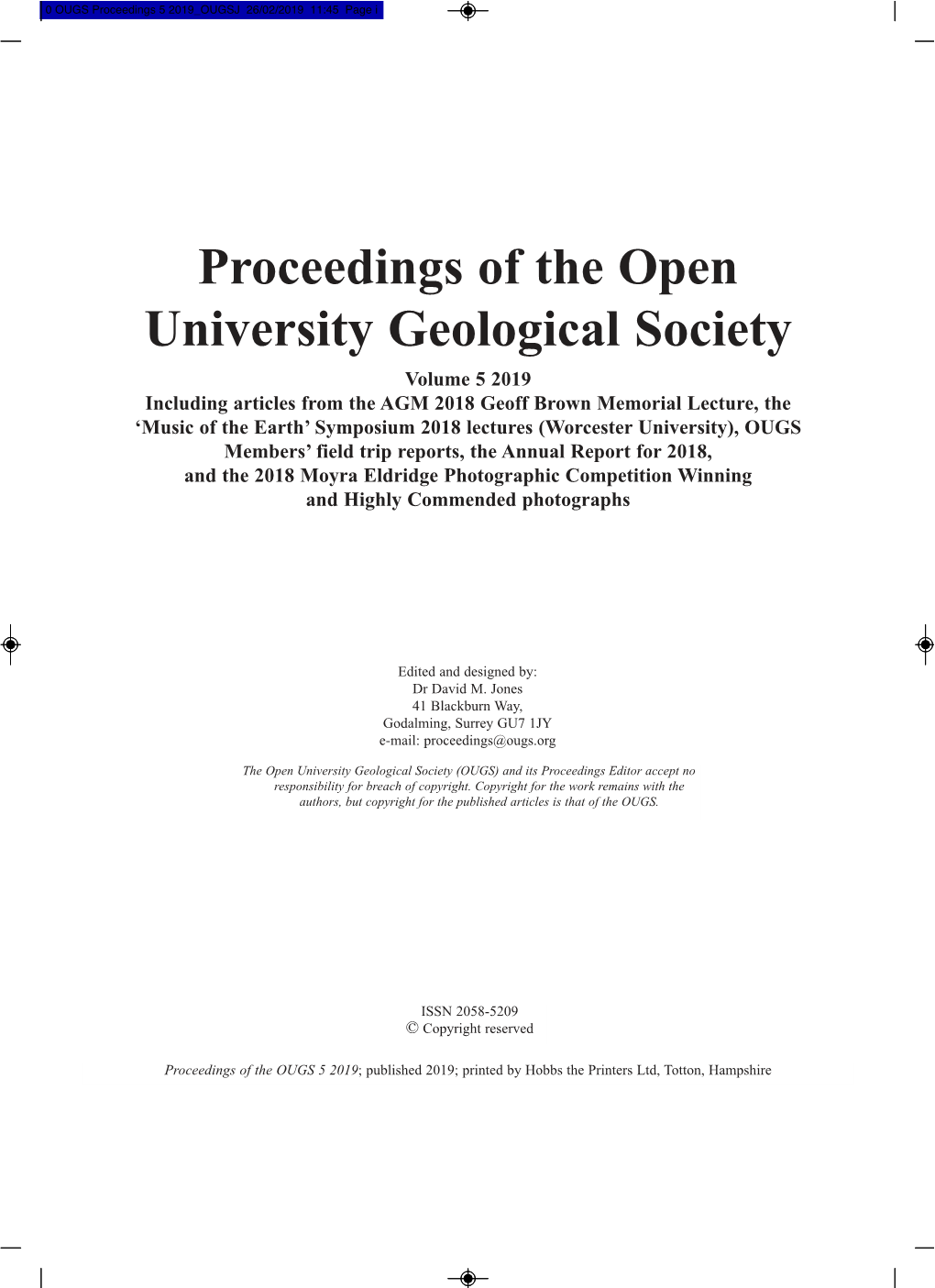 Proceedings of the Open University Geological Society