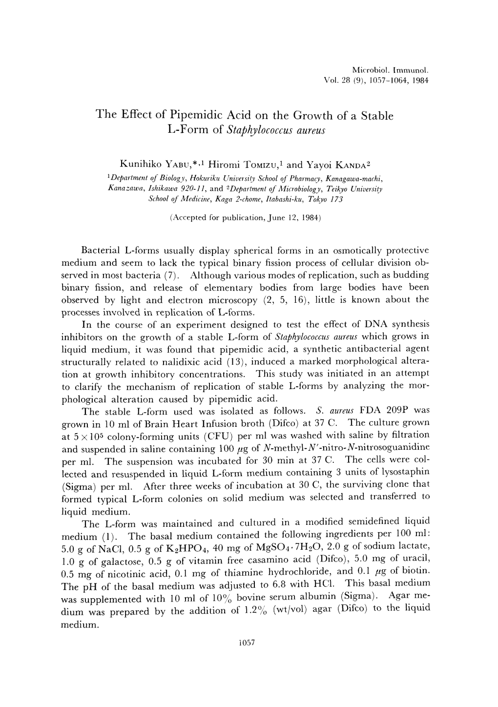 1057-1064, 1984 the Effect of Pipemidic Acid on The