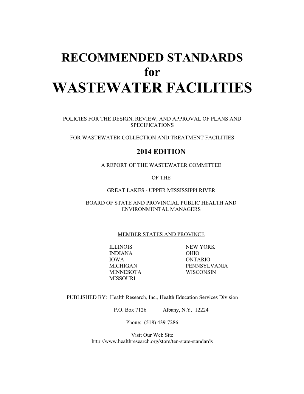 Recommended Standards for Wastewater Facilities