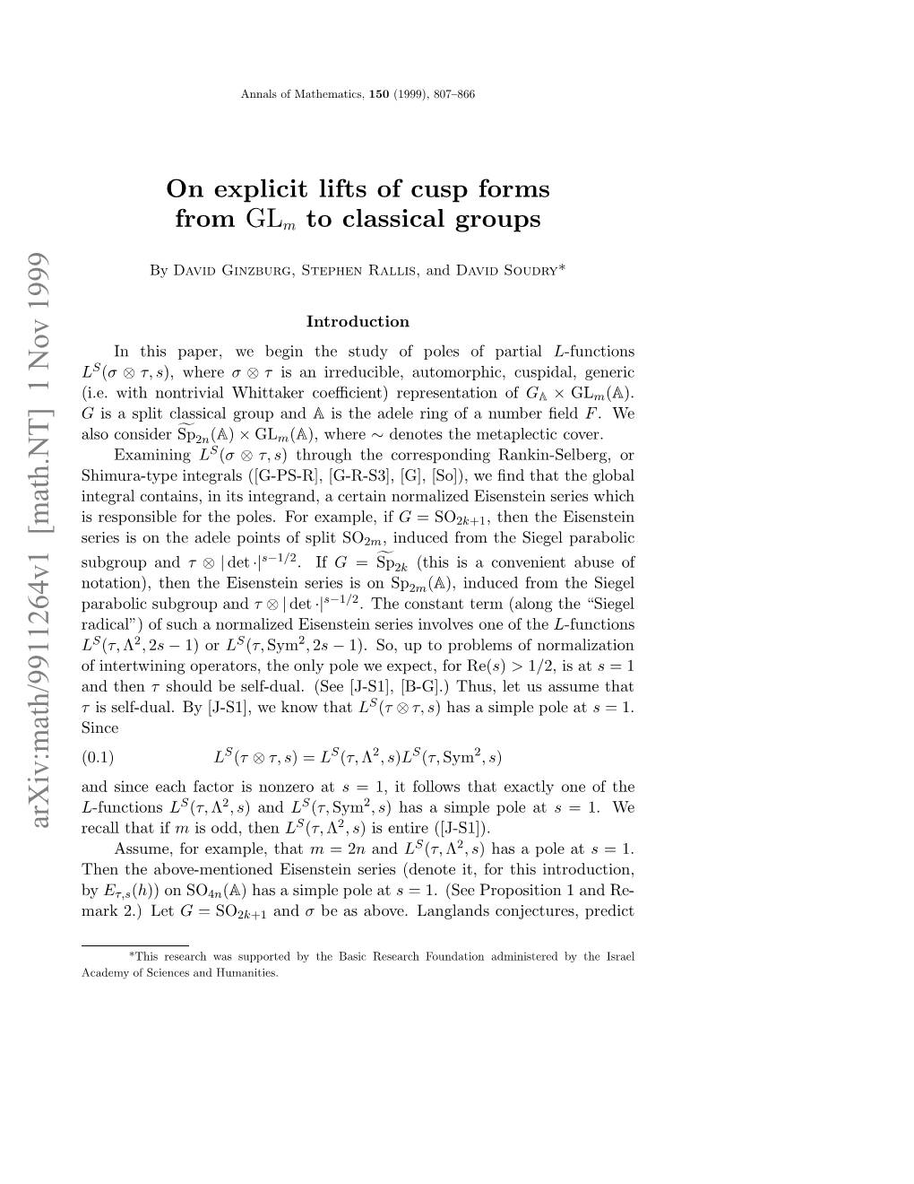 Arxiv:Math/9911264V1 [Math.NT] 1 Nov 1999