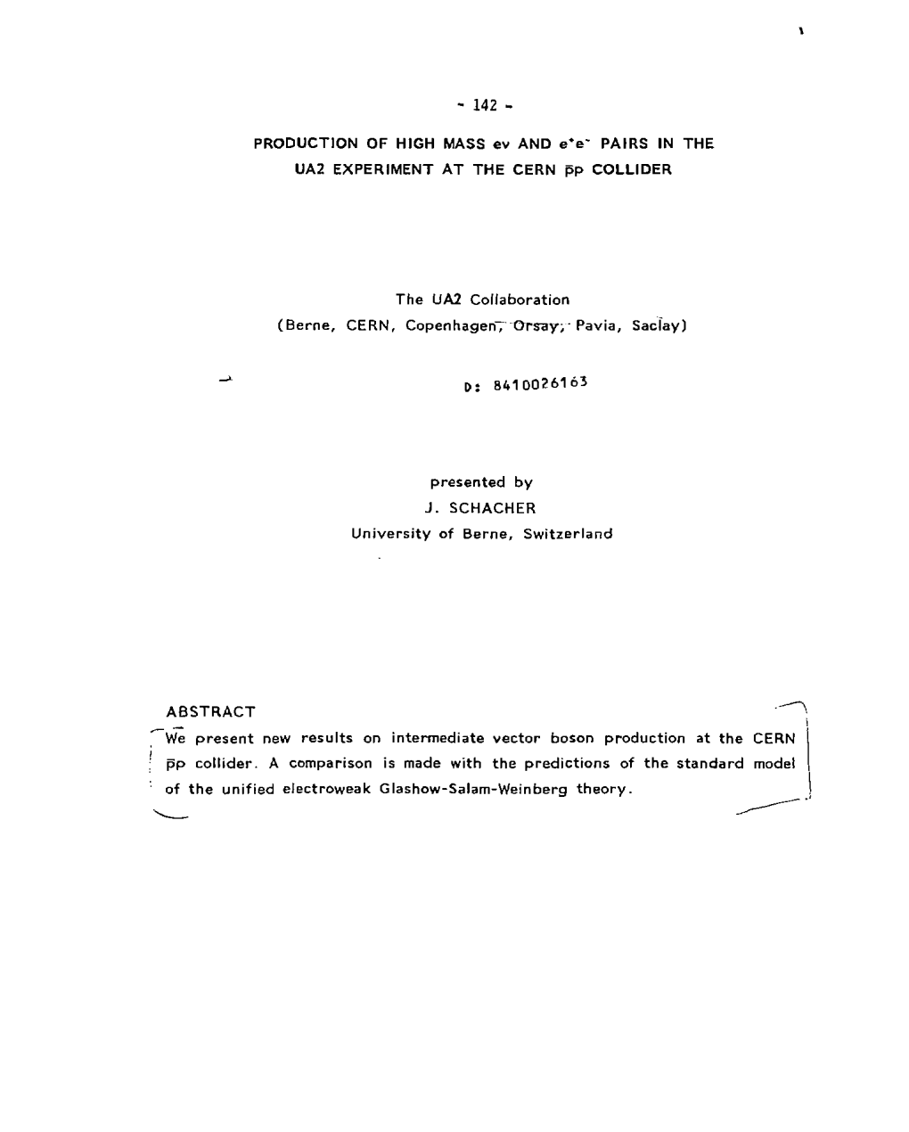 PRODUCTION of HIGH MASS Cv and E'e' PAIRS in the UA2