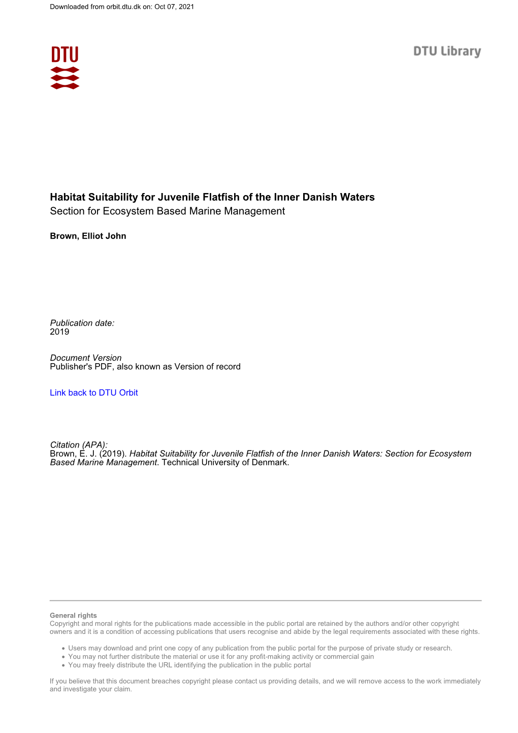 Habitat Suitability for Juvenile Flatfish of the Inner Danish Waters Section for Ecosystem Based Marine Management