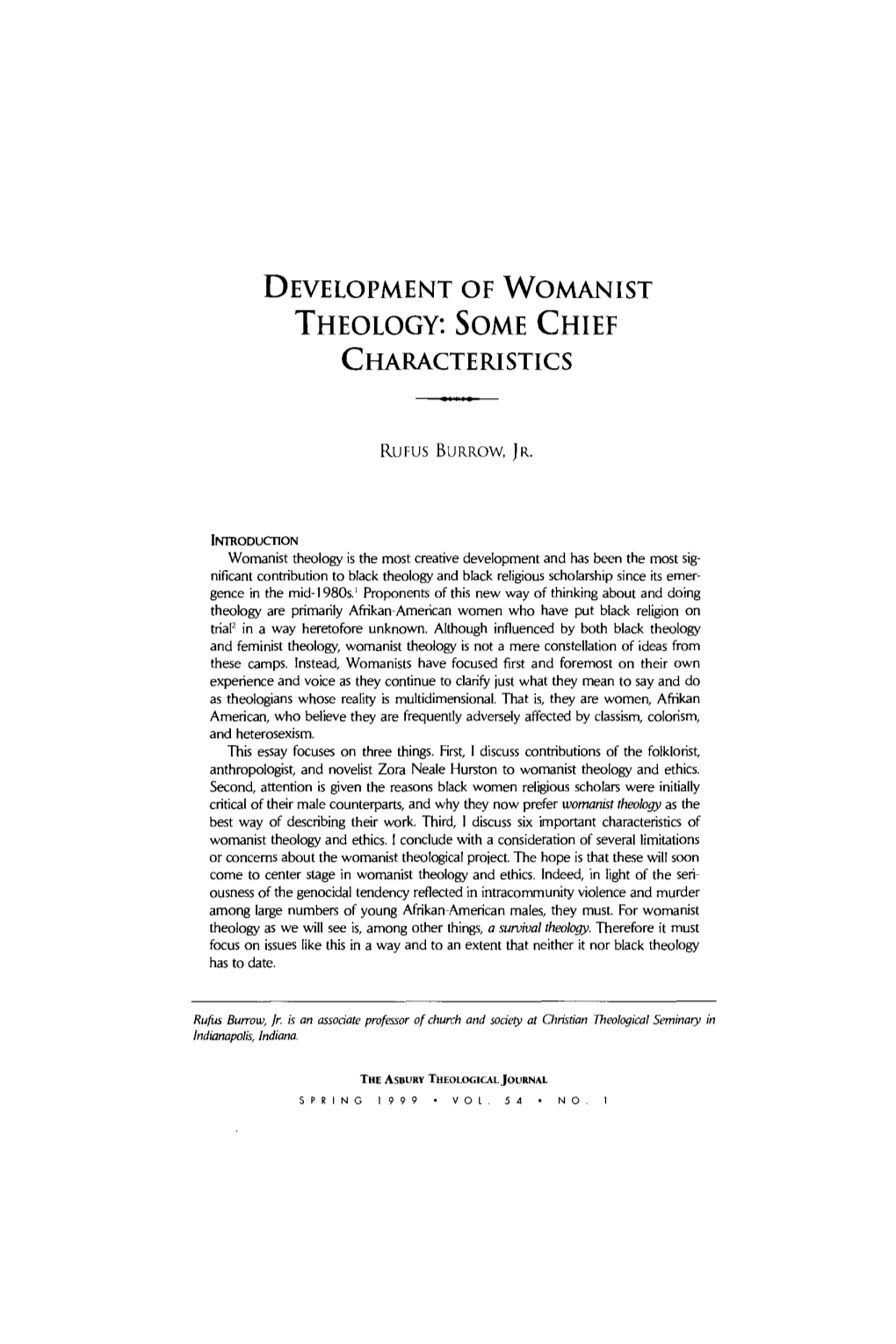 Development of Womanist Theology: Some Chief Characteristics