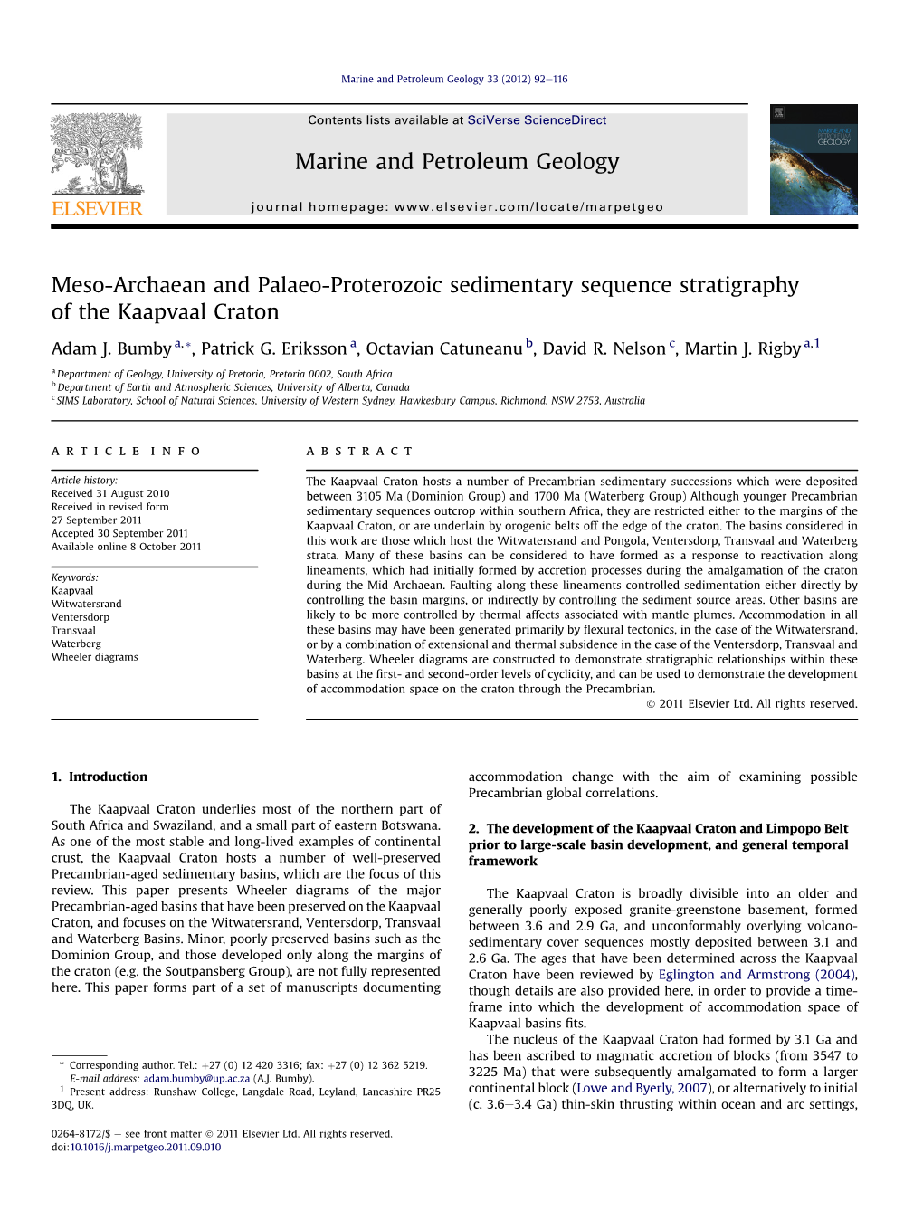 Meso-Archaean and Palaeo-Proterozoic Sedimentary Sequence Stratigraphy of the Kaapvaal Craton