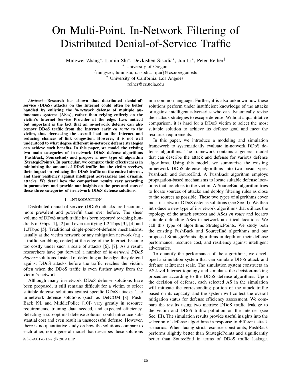 On Multi-Point, In-Network Filtering of Distributed Denial-Of-Service Traffic